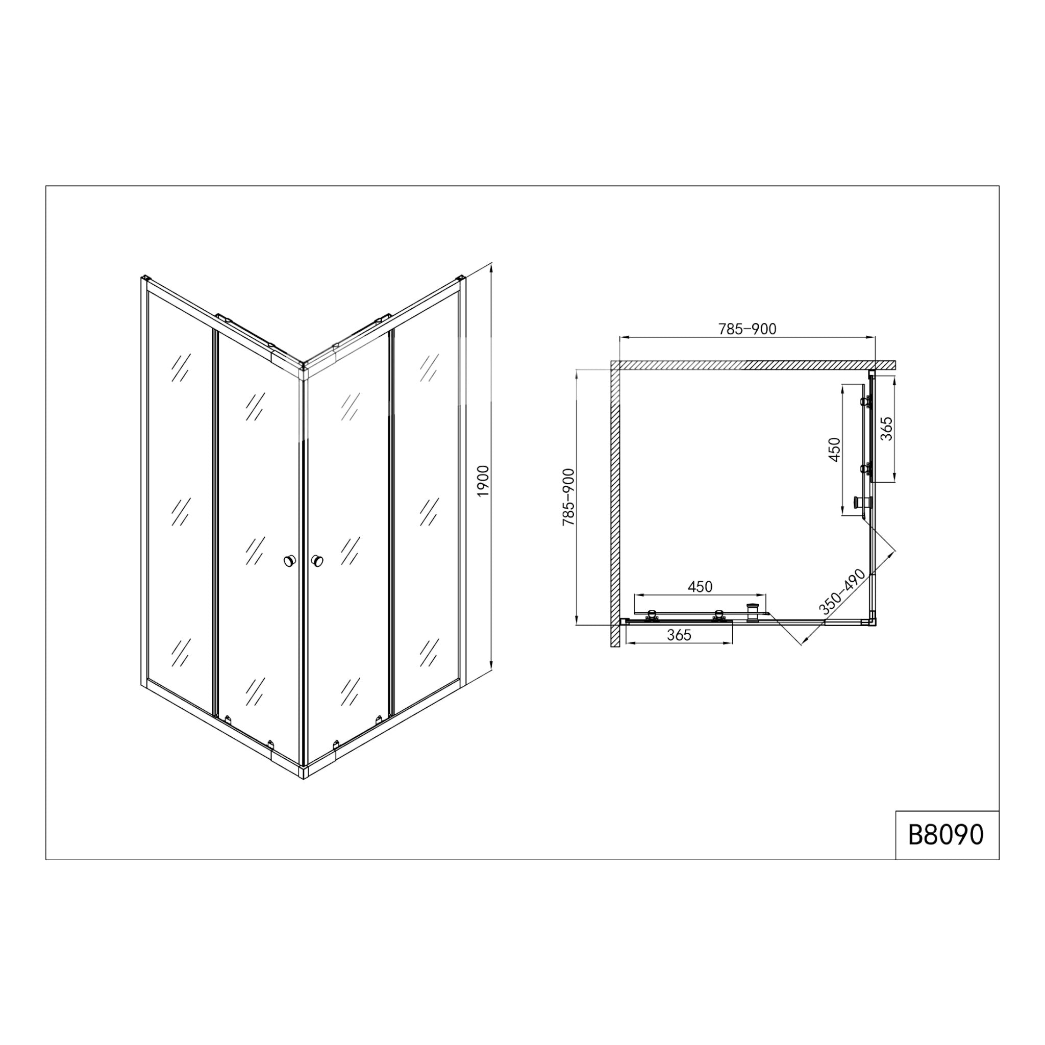 Cabina de ducha de esquina SANODUSCH 78,5-90x78,5-90x190 cm | vidrio esmerilado