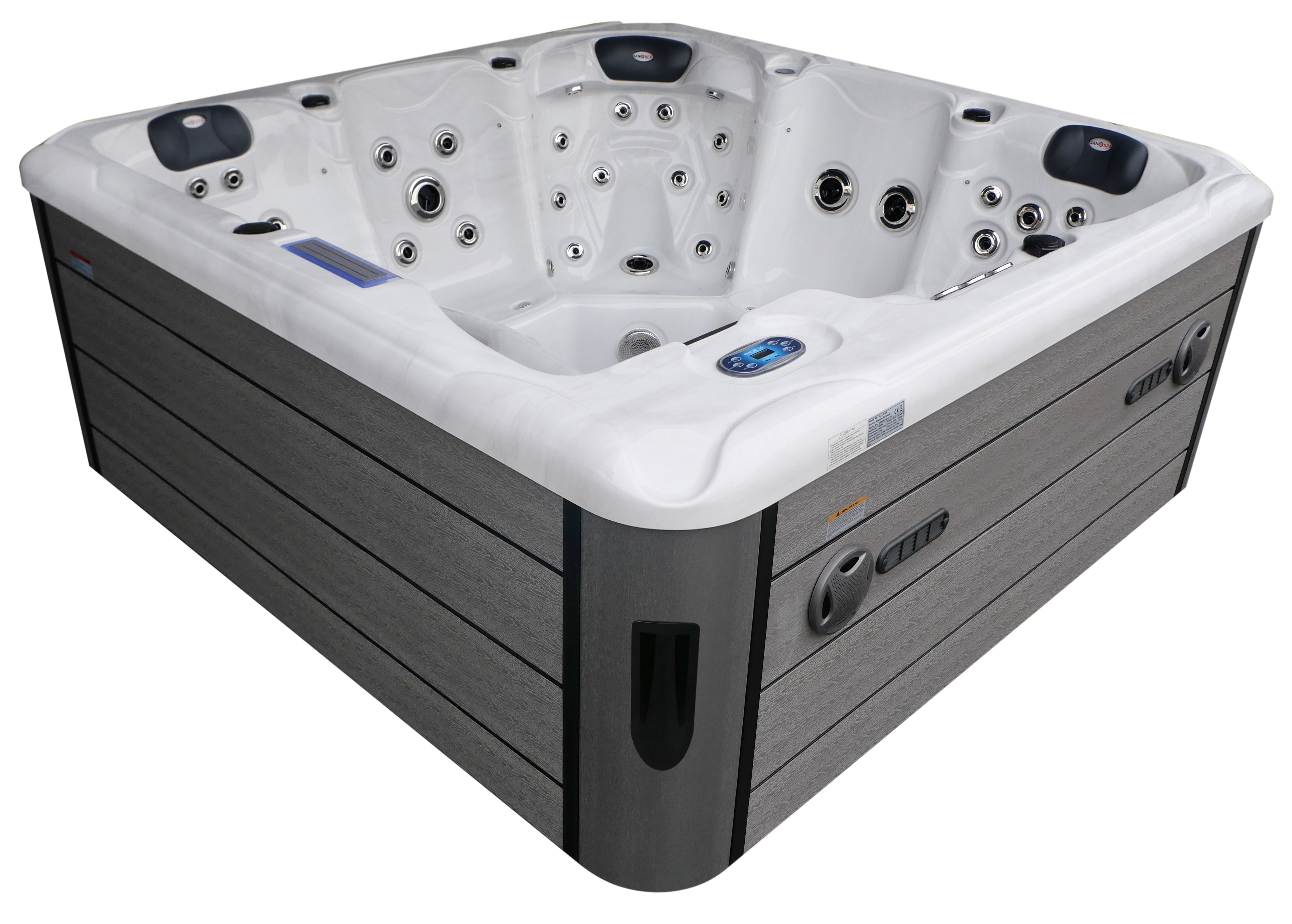 Outdoor whirlpool HAWAII WHITE MARBLE including cover and steps 220x220x95 cm frost-proof