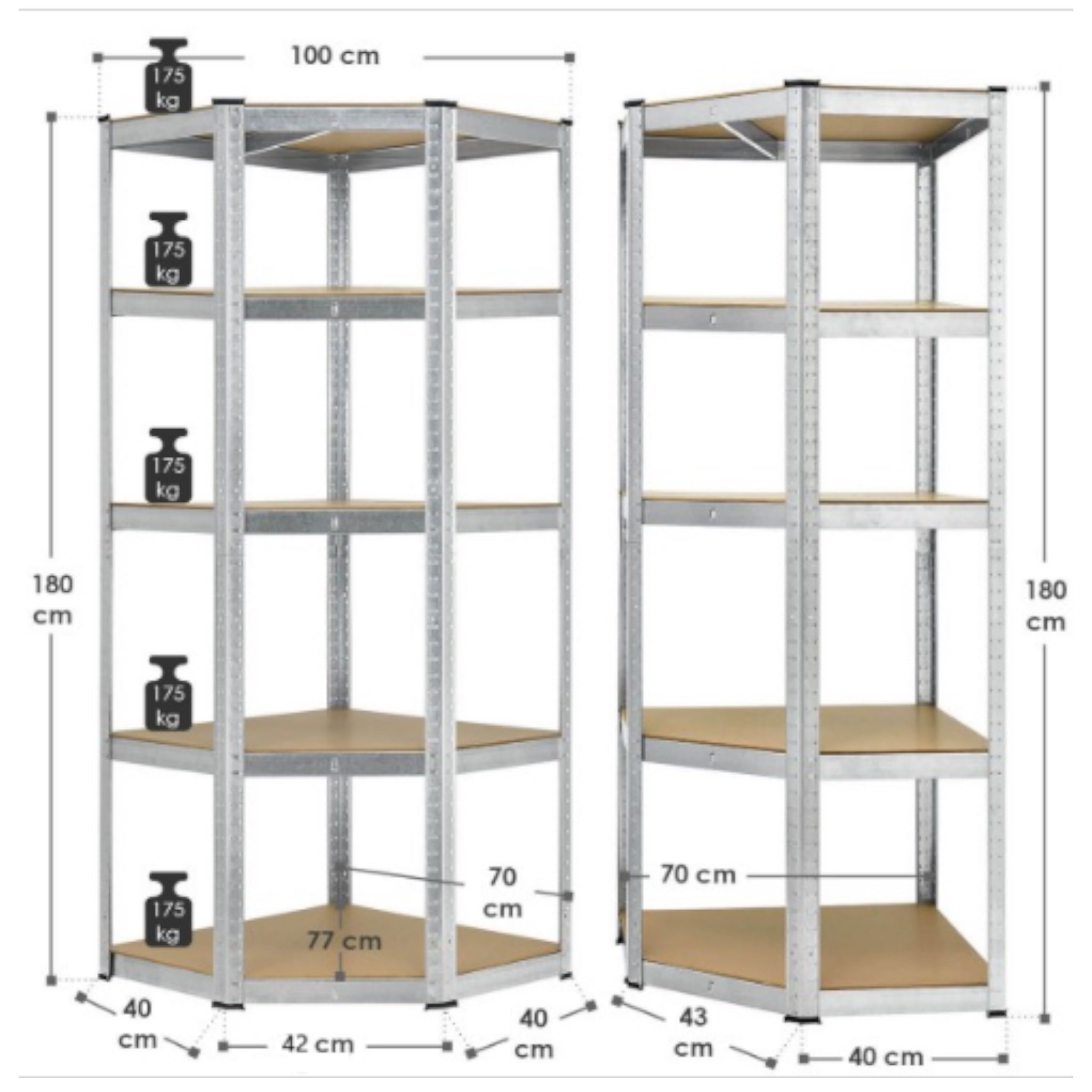 Estante esquinero resistente zinc 77x77x40x40x42x180 cm