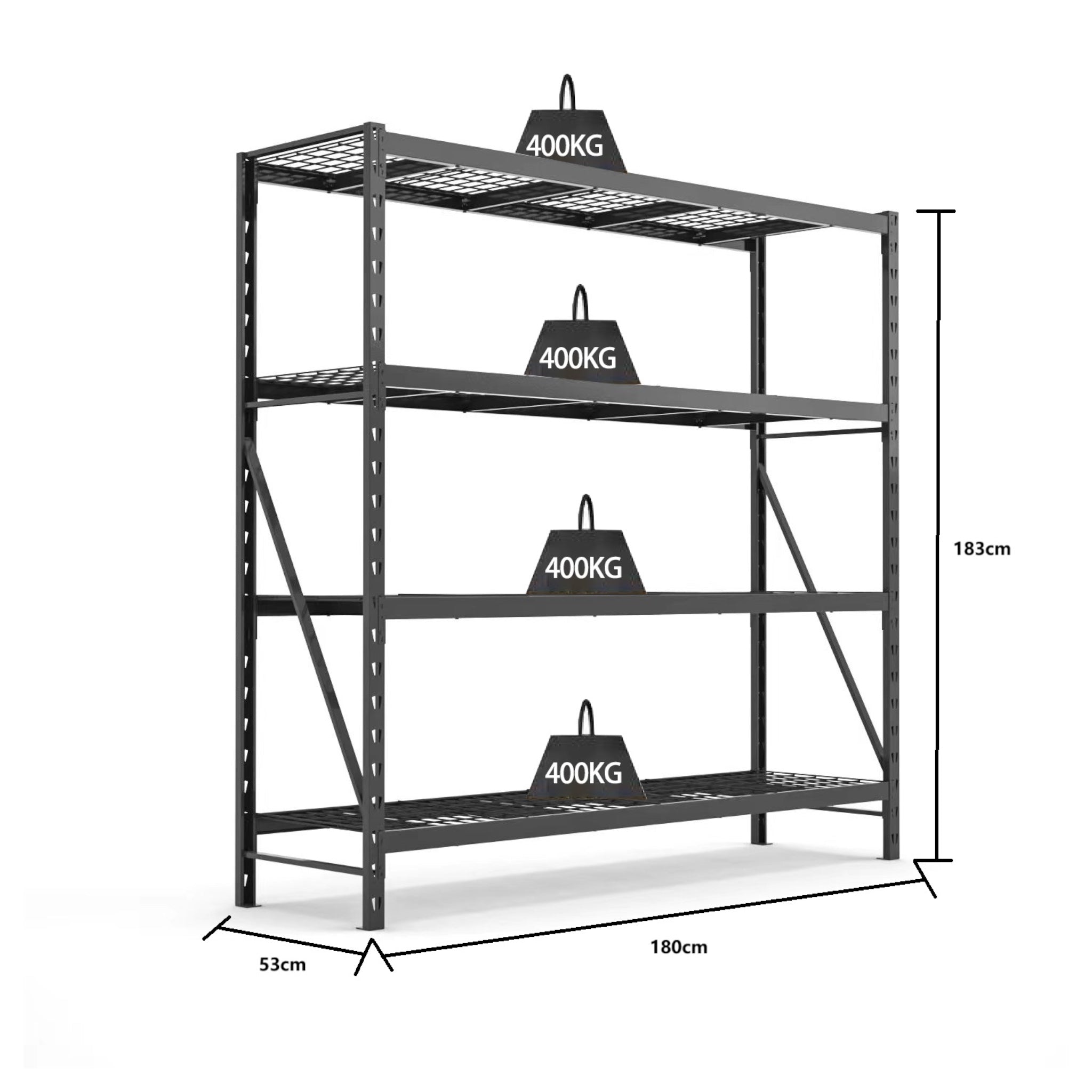 Estantería industrial resistente negra 180x53x183 cm