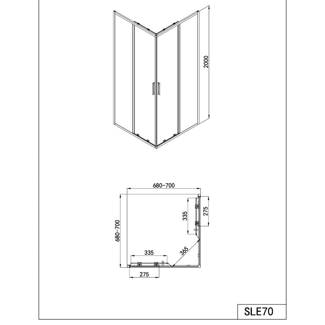 Puerta corredera de ducha de esquina SLIMLINE negra Easy-Clean en 5 tamaños diferentes