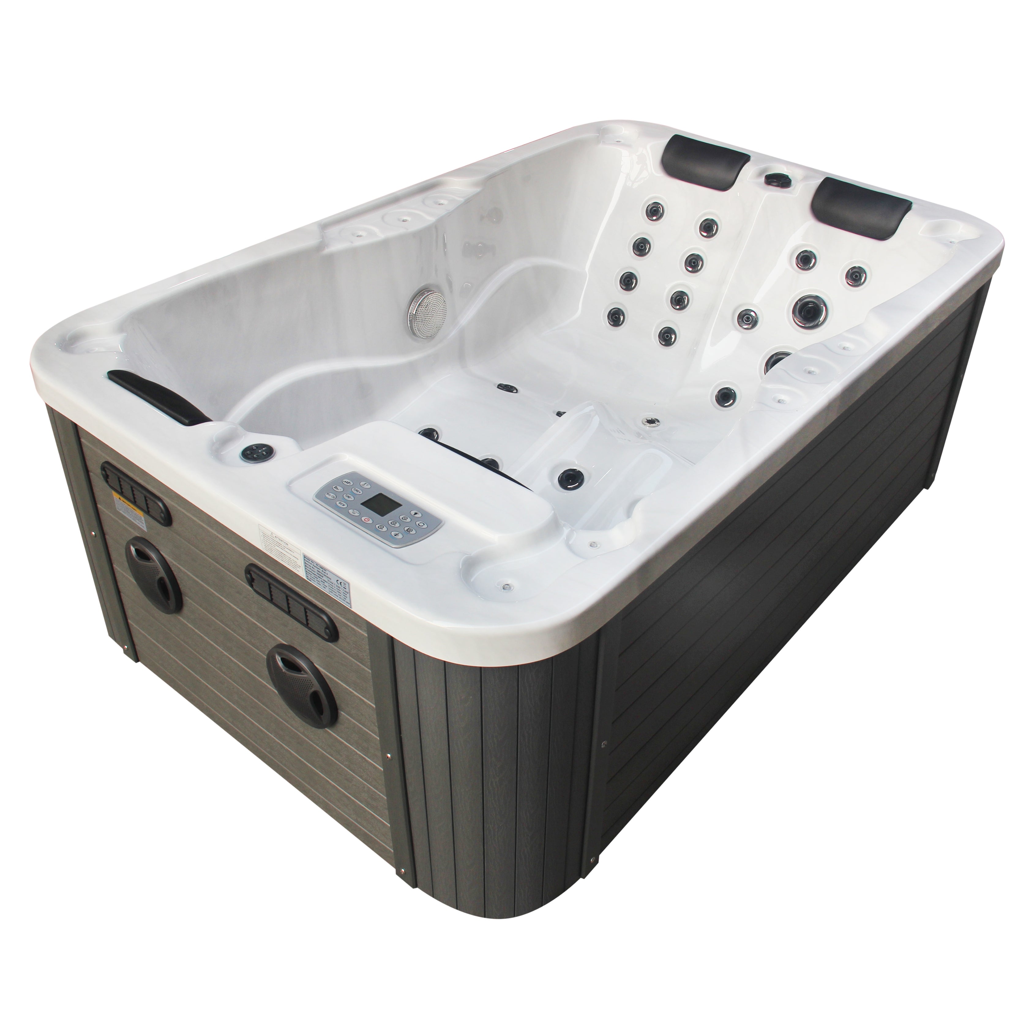 Bañera de hidromasaje exterior Modena MÁRMOL BLANCO con cubierta 205x130x70 cm resistente a las heladas