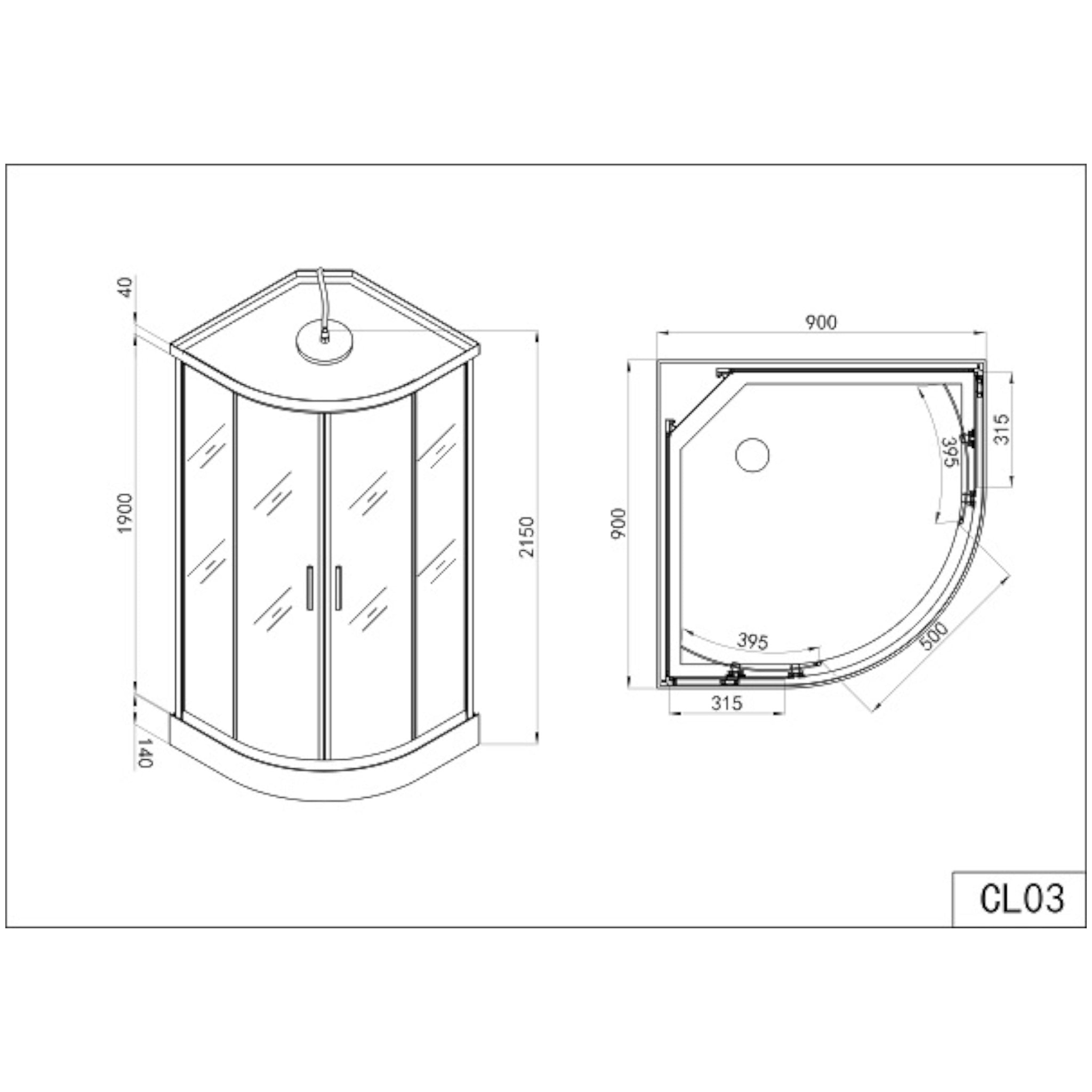 Complete shower enclosure TANGO with quick assembly 90x90x215 cm