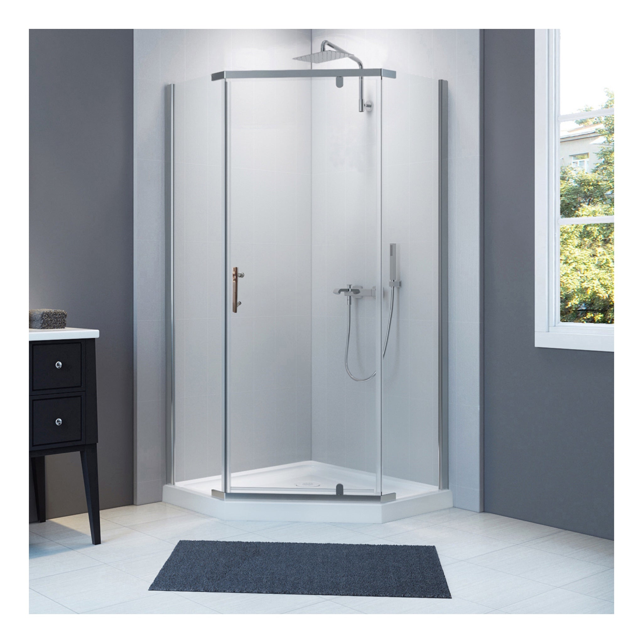 Pentagon shower enclosure - chrome