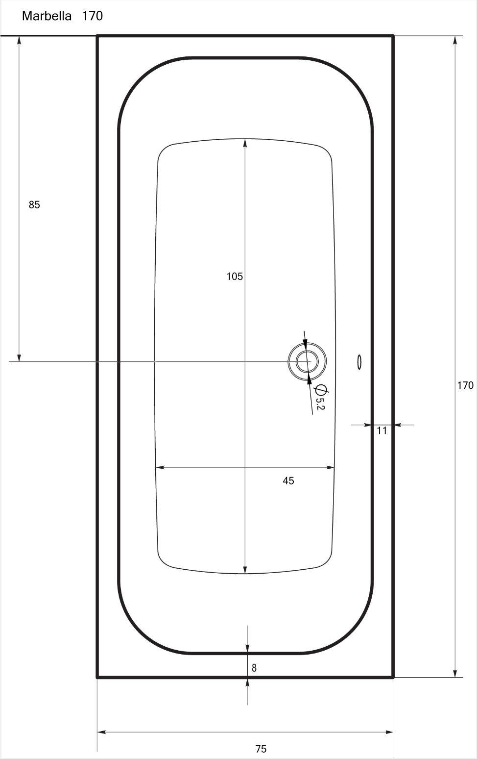 Badewanne MARBELLA 170/180
