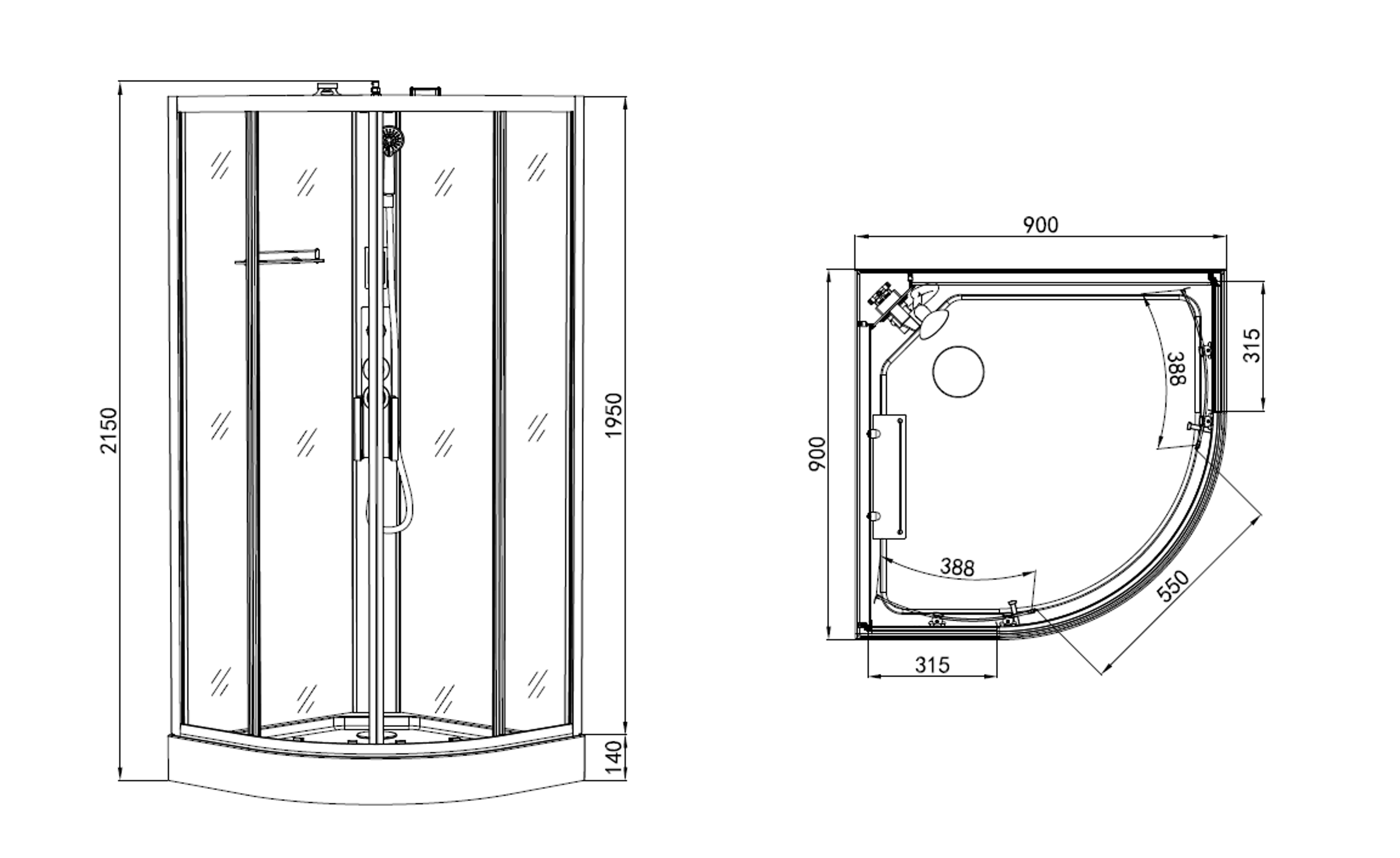 Complete shower enclosure AUSTIN - with quick assembly 90 x 90 x 215 cm