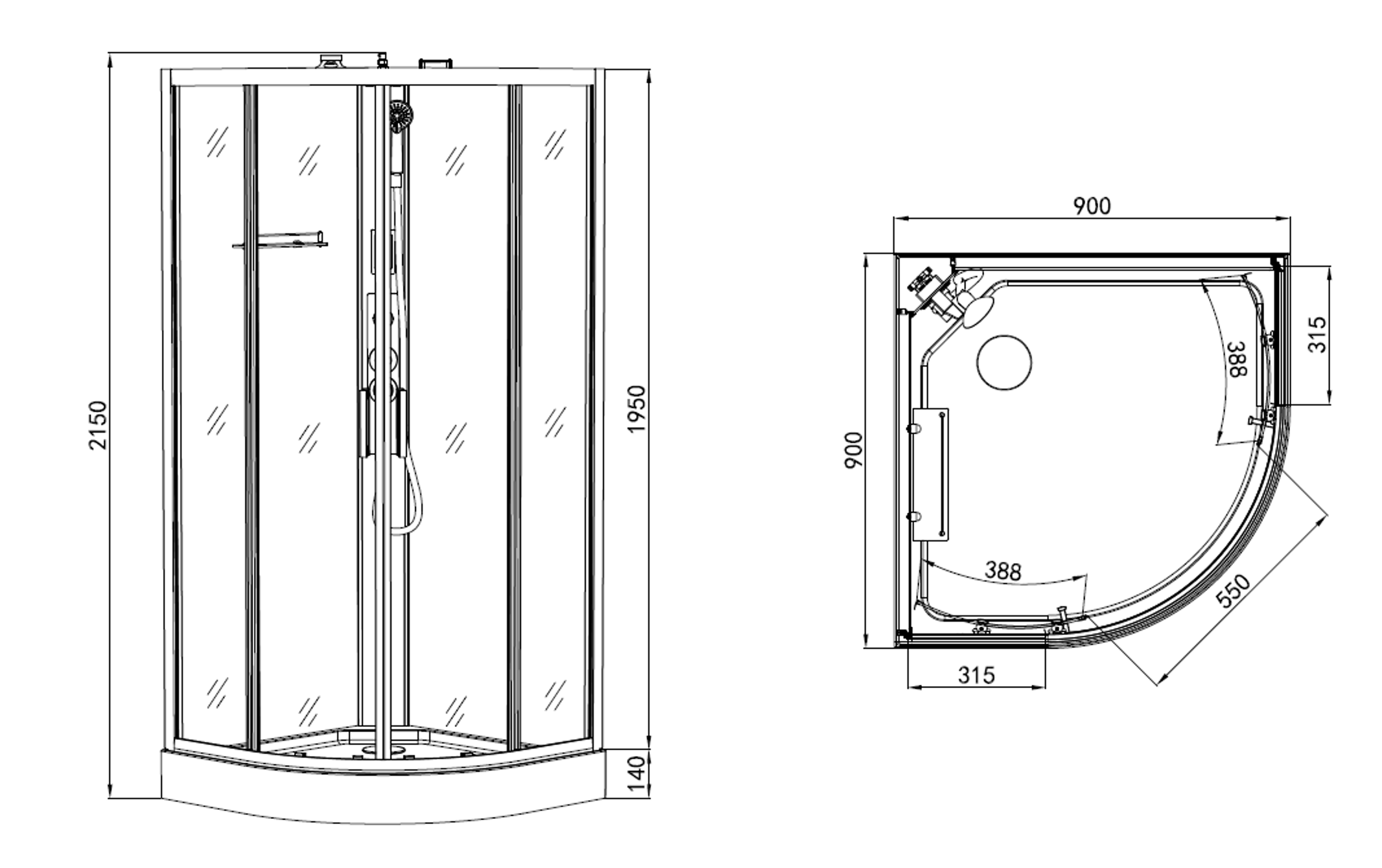 Komplettduschkabine AUSTIN BLACK - mit Schnellmontage 90 x 90 x 215 cm