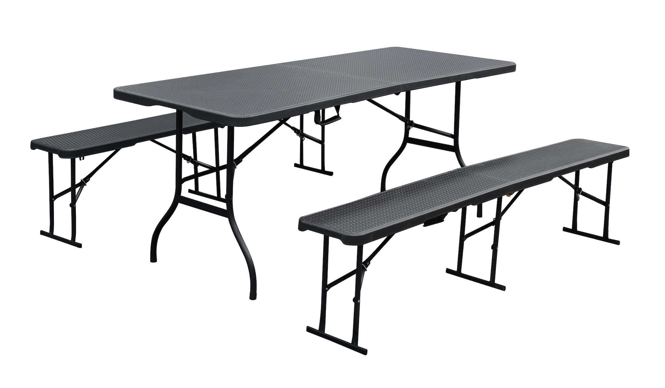 Juego de carpa de diseño con aspecto de ratán plegable de plástico negro - 3 piezas