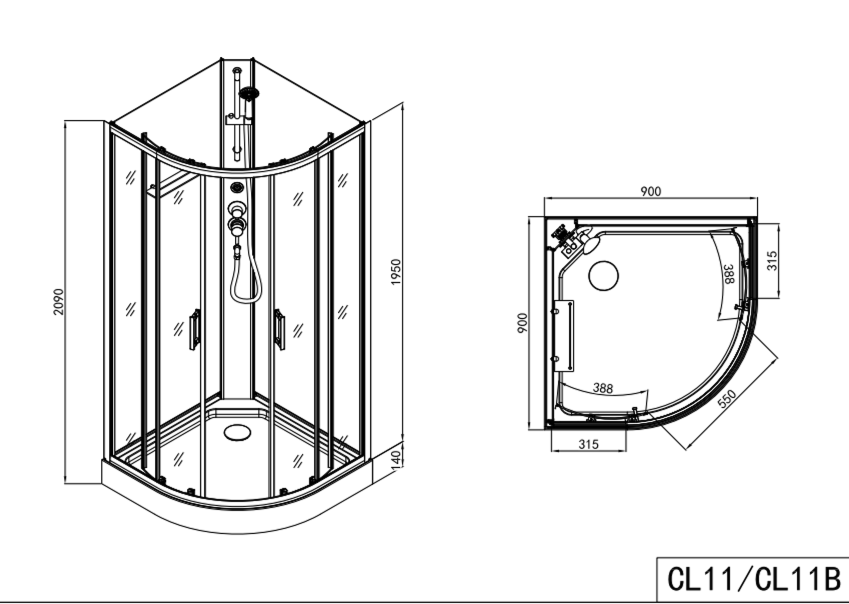 Complete shower enclosure DALLAS - with quick assembly 90 x 90 x 210 cm