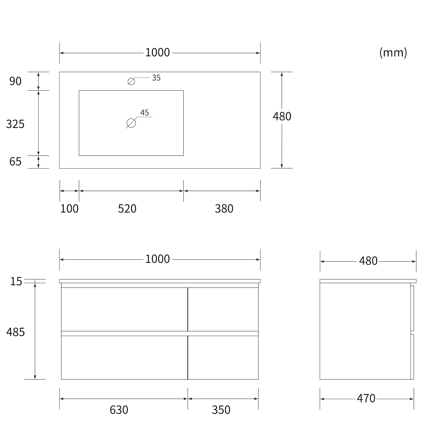 Waschbeckenunterschrank CUBE 100 99x48x48 cm