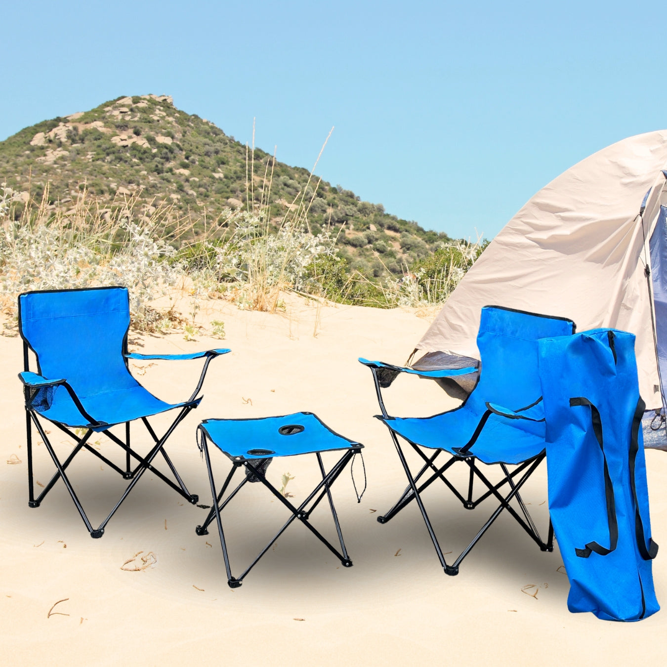 Conjunto de camping - 2 sillones, 1 mesa