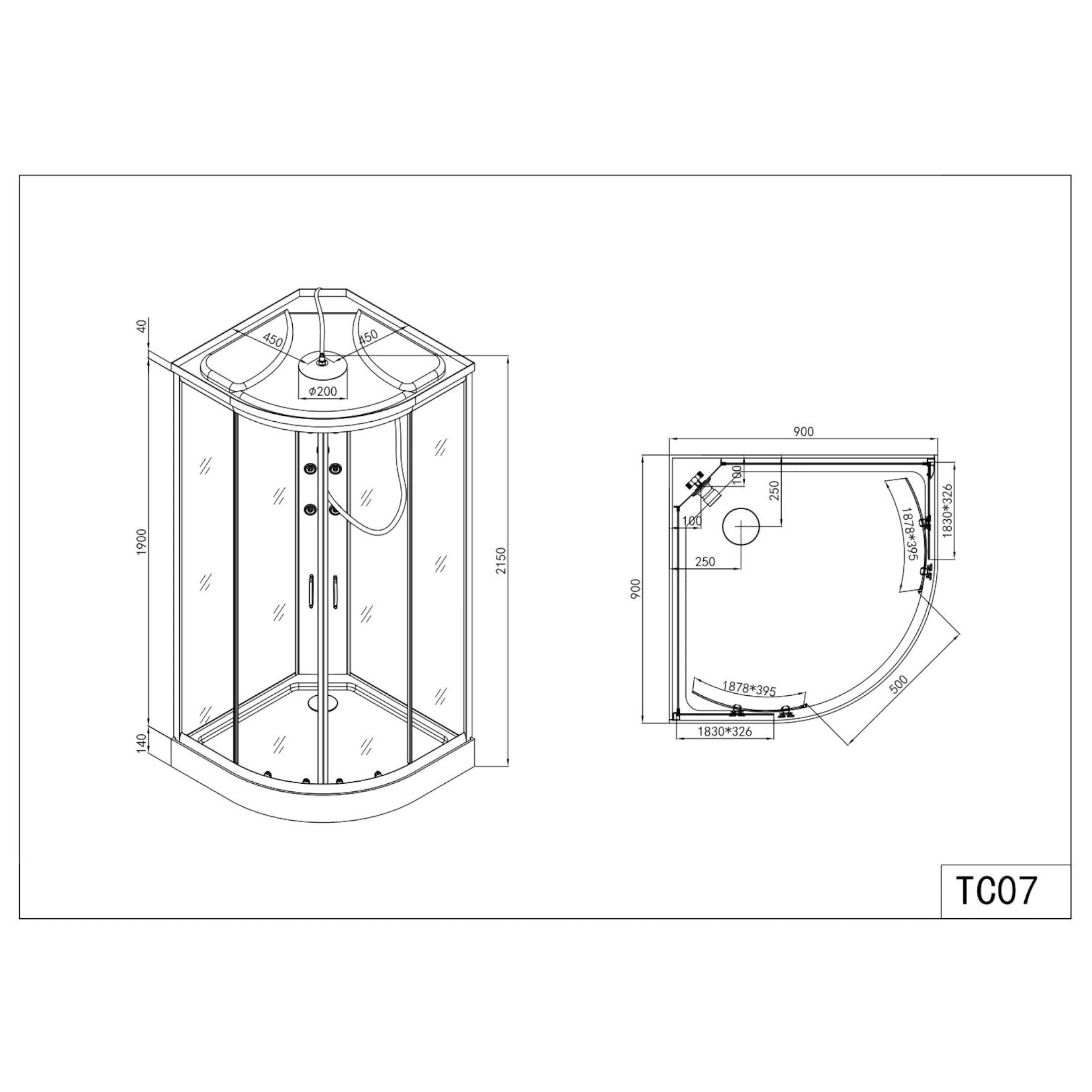 Complete shower cubicle RELAX BLACK 90x90x215 cm