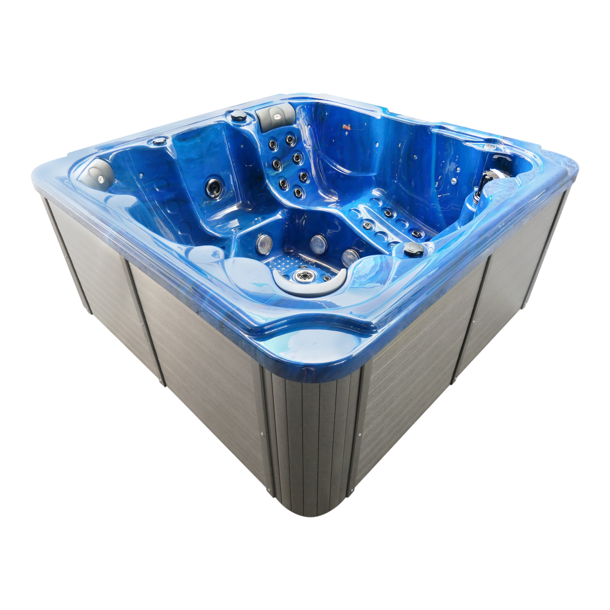 Outdoor whirlpool OASIS Maxi BLUE MARBLE including steps and cover 210x210x95 cm frost-proof