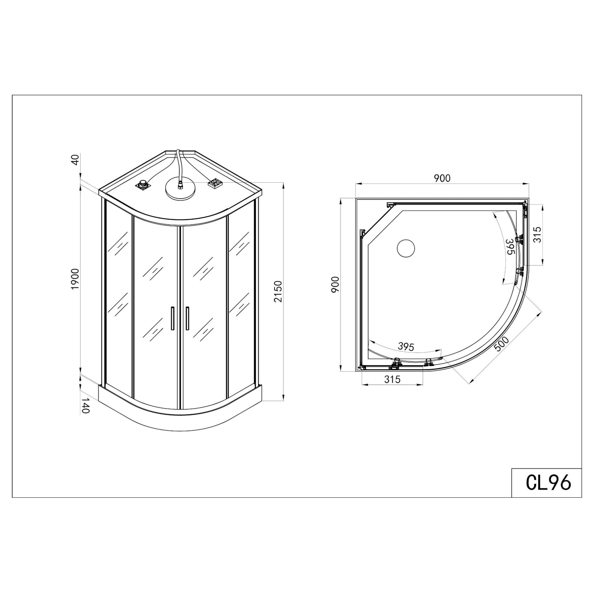 Komplettduschkabine SCALA BLACK mit Schnellmontage 90x90x215 cm