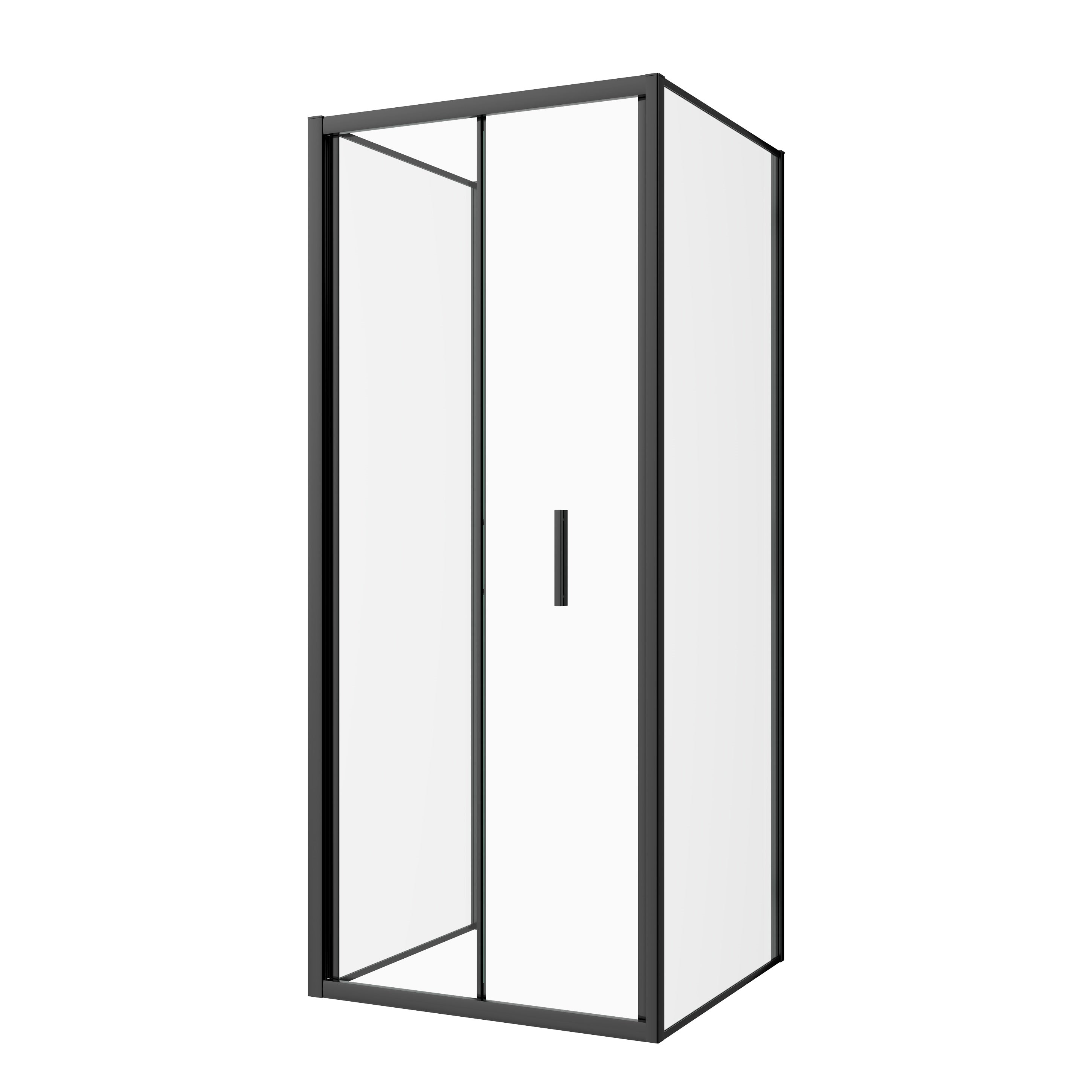 Cabina de ducha de esquina con dos puertas correderas en 2 tamaños diferentes