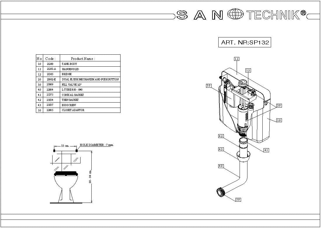 SANOSWIFT cistern 3/6L. Dual Flush function