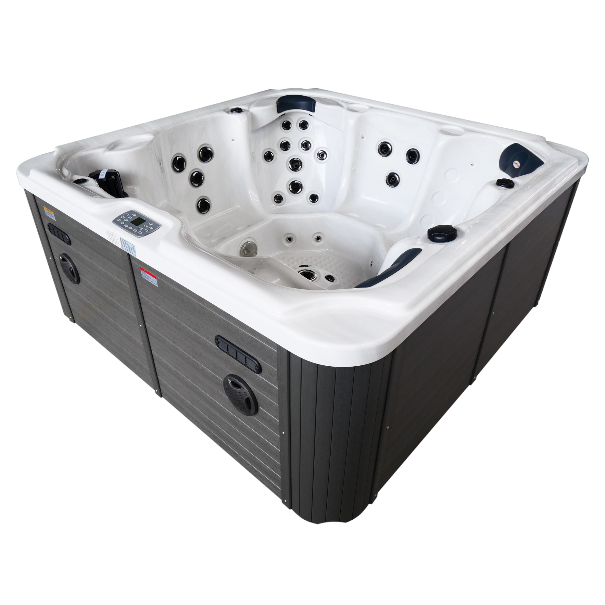 Bañera de hidromasaje exterior OASIS Maxi MÁRMOL BLANCO con peldaños y cubierta 210x210x95 cm resistente a las heladas