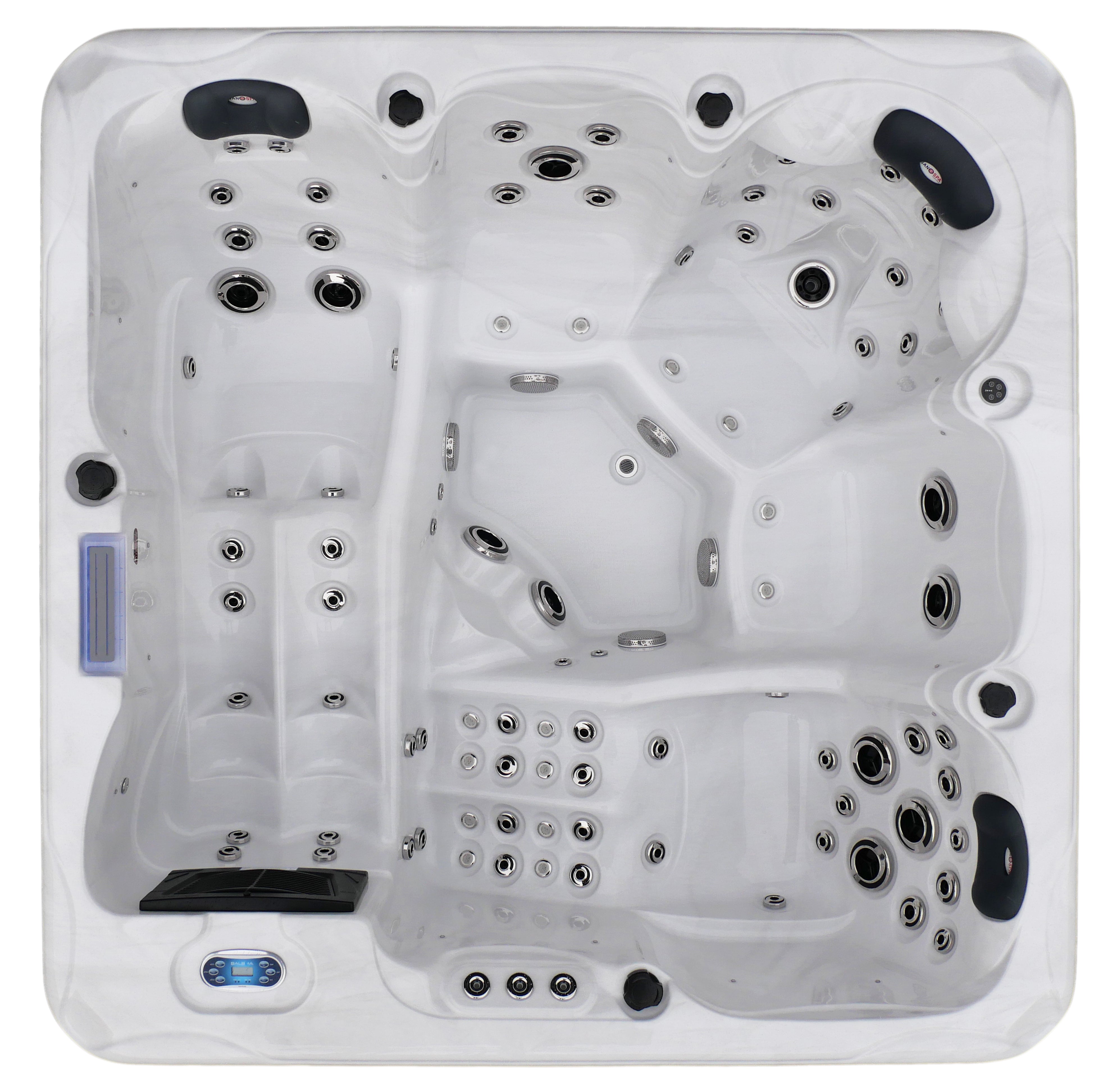 Outdoor whirlpool HAWAII WHITE MARBLE including cover and steps 220x220x95 cm frost-proof