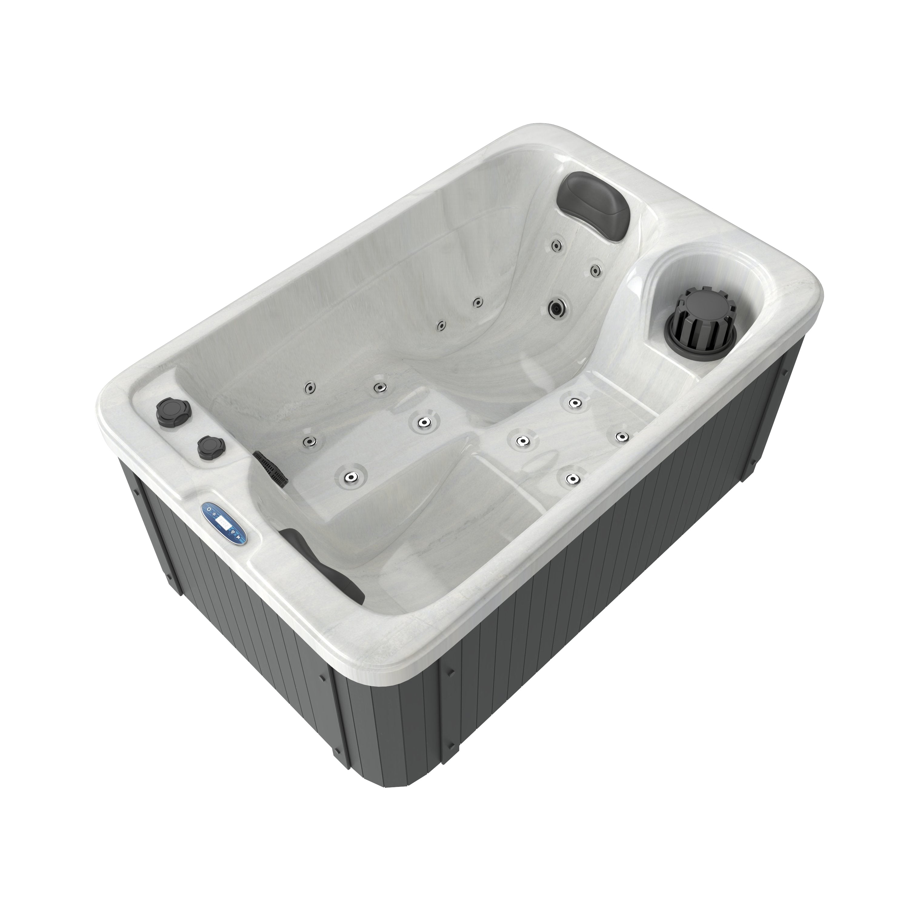 Bañera de hidromasaje exterior SPLIT MÁRMOL BLANCO con cubierta 175x115x70 cm resistente a las heladas