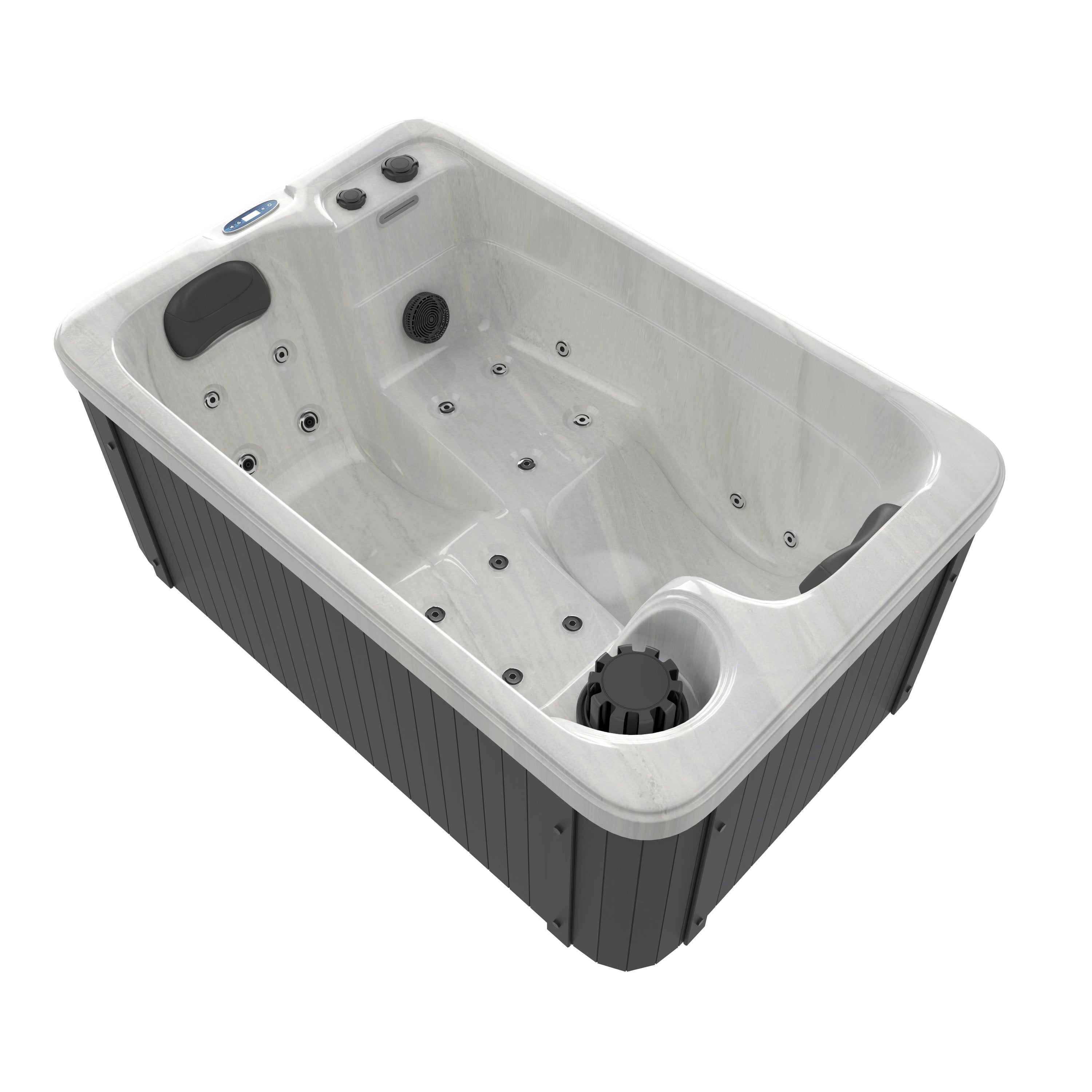 Bañera de hidromasaje exterior SPLIT MÁRMOL BLANCO con cubierta 175x115x70 cm resistente a las heladas