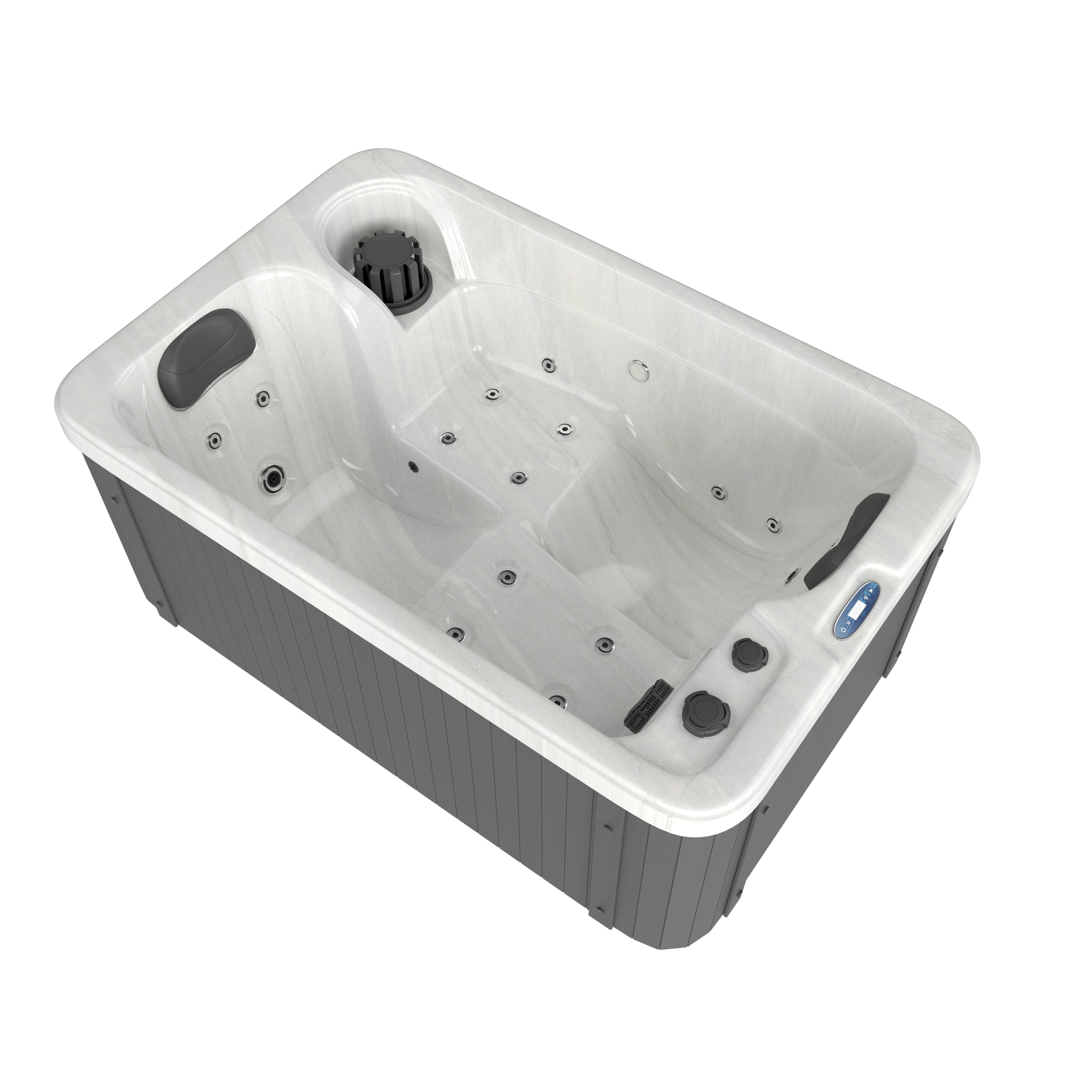 Bañera de hidromasaje exterior SPLIT MÁRMOL BLANCO con cubierta 175x115x70 cm resistente a las heladas