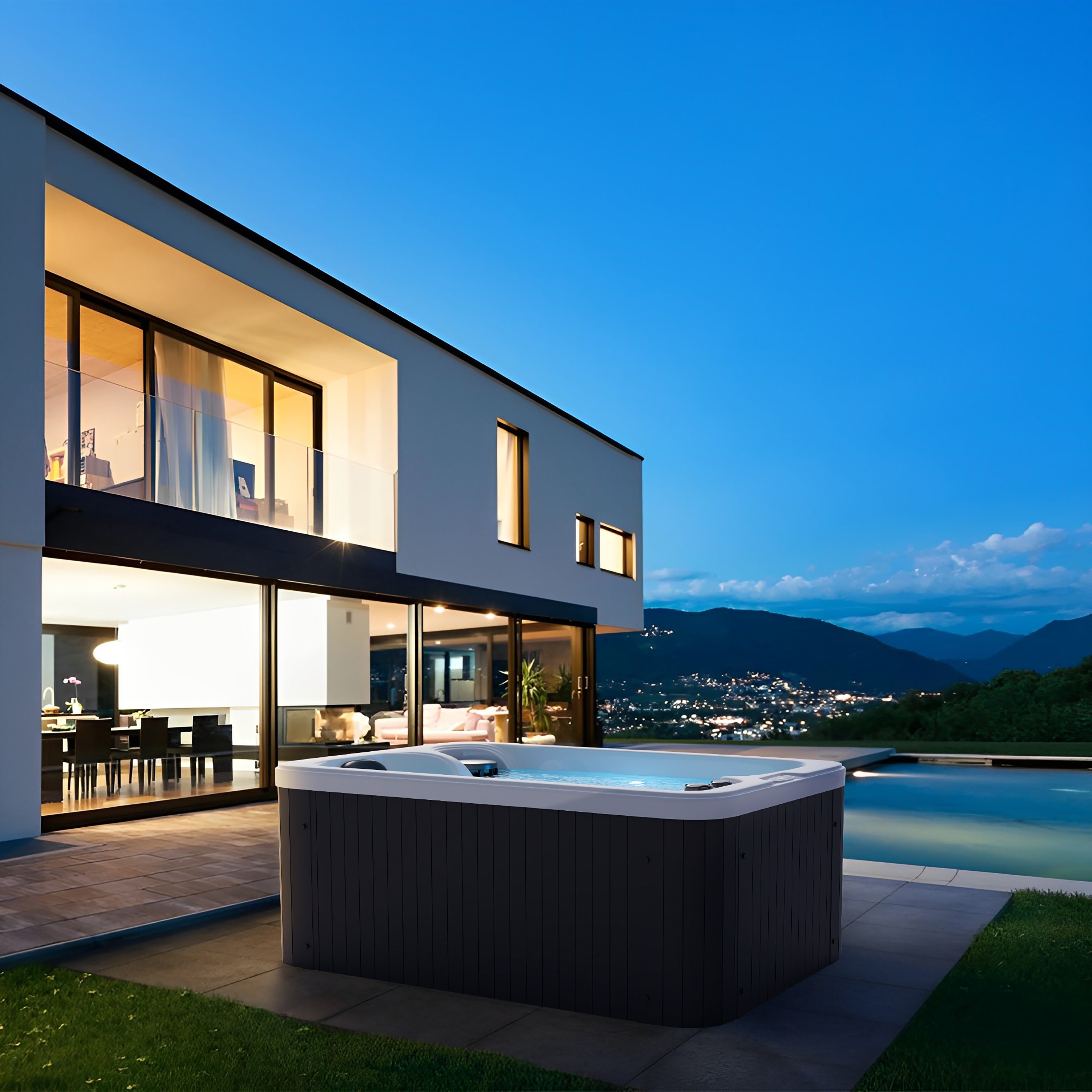 Bañera de hidromasaje exterior SPLIT MÁRMOL BLANCO con cubierta 175x115x70 cm resistente a las heladas