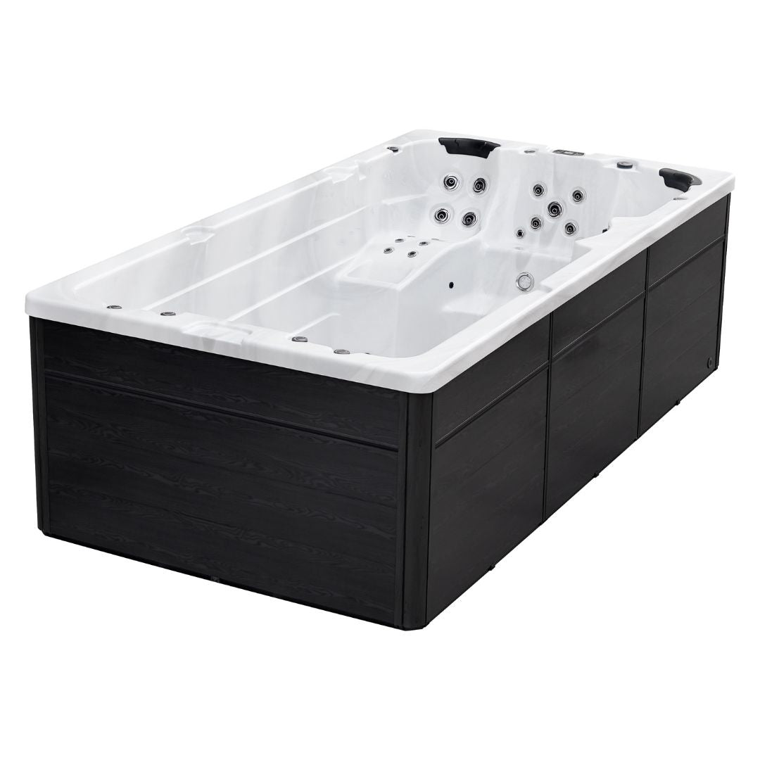 Spa de natación MENORCA MÁRMOL BLANCO con cubierta y escalones 450 x 228 x 131 cm resistente a las heladas