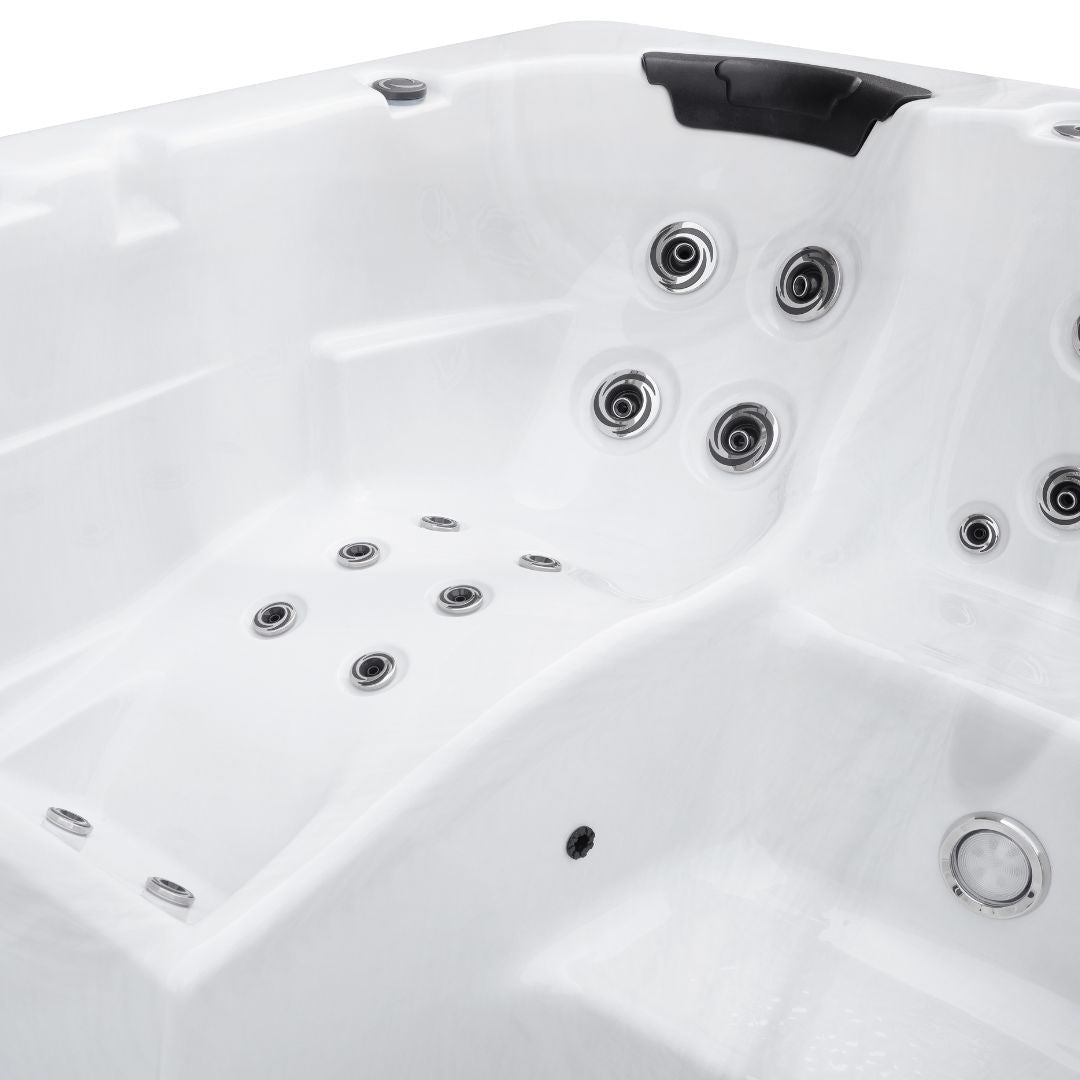 Spa de natación MENORCA MÁRMOL BLANCO con cubierta y escalones 450 x 228 x 131 cm resistente a las heladas