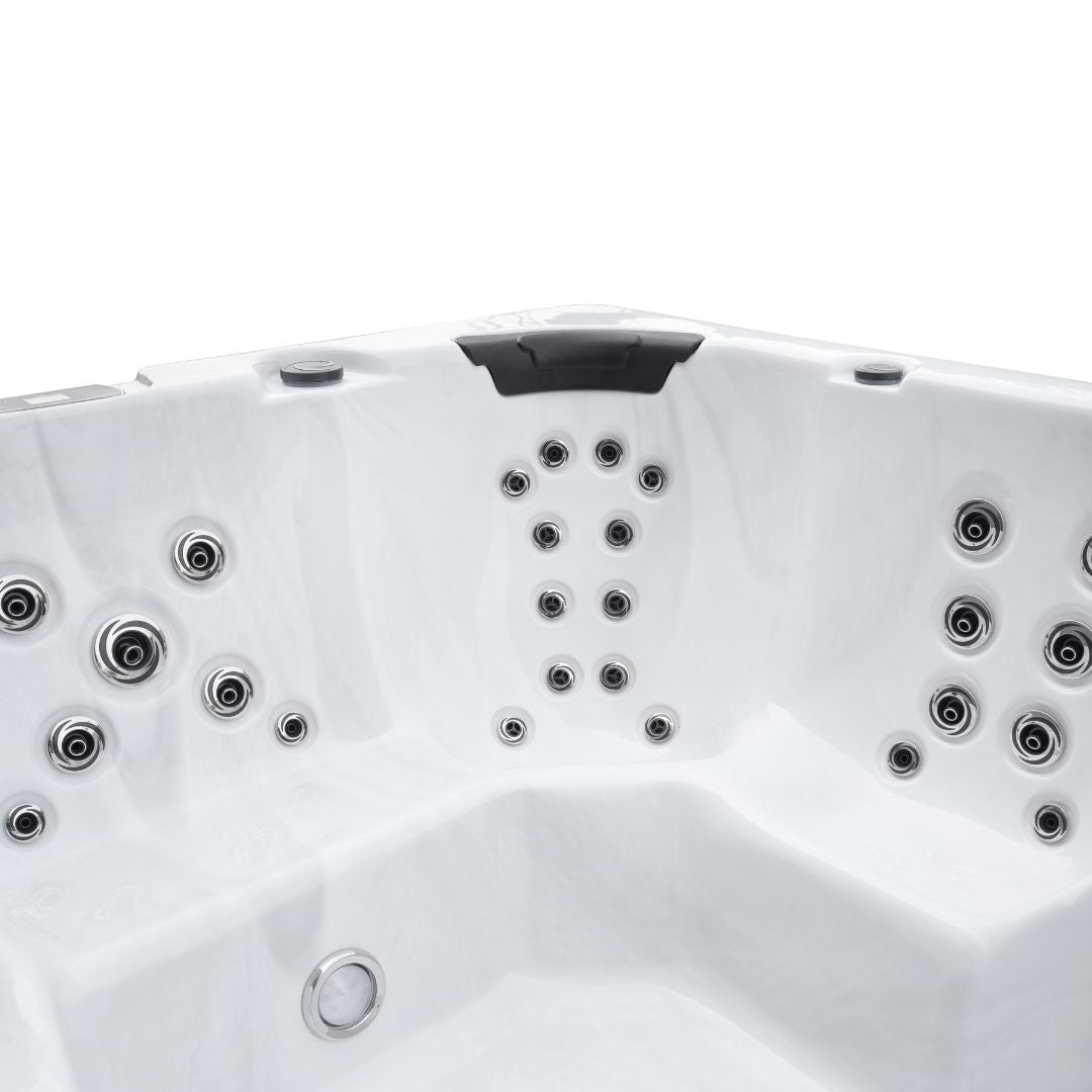 Spa de natación MENORCA MÁRMOL BLANCO con cubierta y escalones 450 x 228 x 131 cm resistente a las heladas