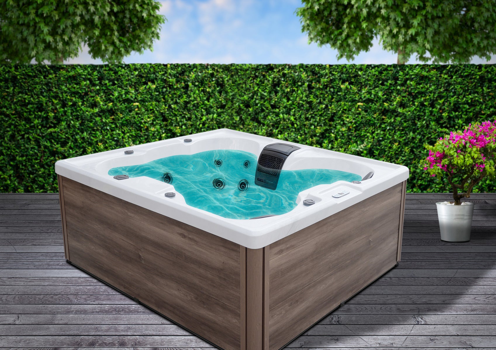 Outdoor whirlpool Catania WHITE MARBLE including cover 210x180x82 cm frost-proof