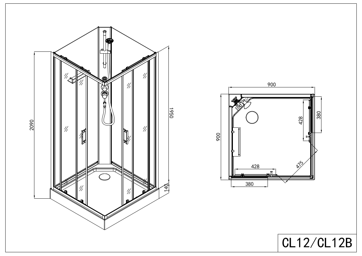Komplettduschkabine DENVER BLACK - mit Schnellmontage 90 x 90 x 210 cm