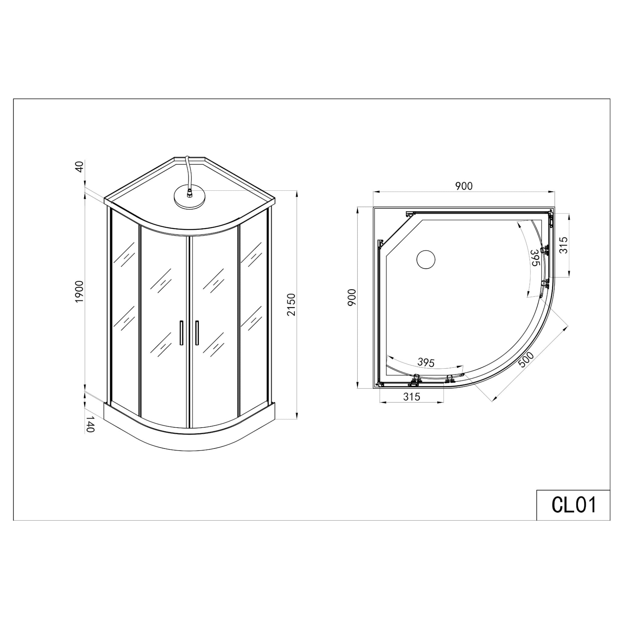 Complete shower enclosure PUNTO with quick assembly 90x90x215 cm