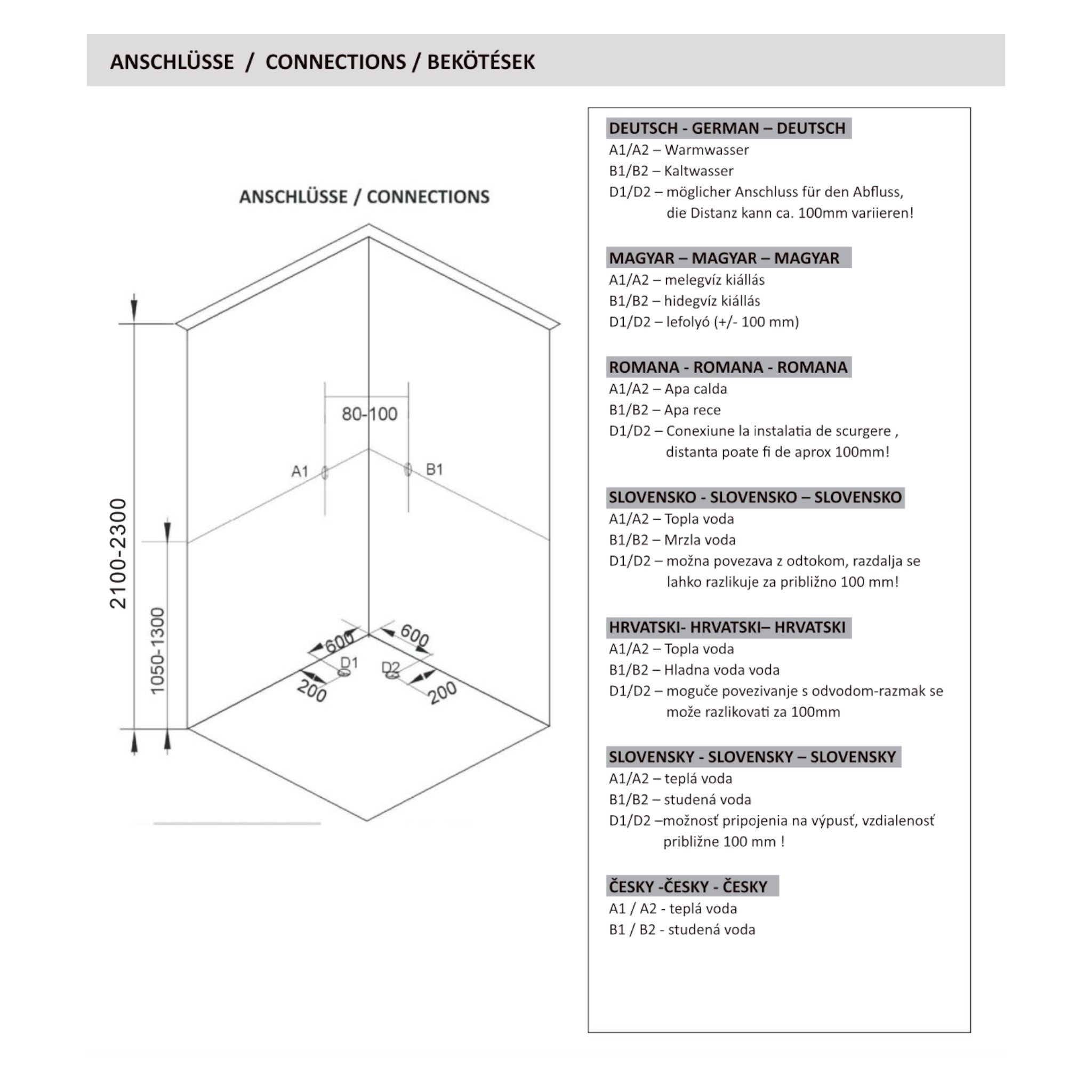 Komplettduschkabine UNI 80x80/90x90x203 cm