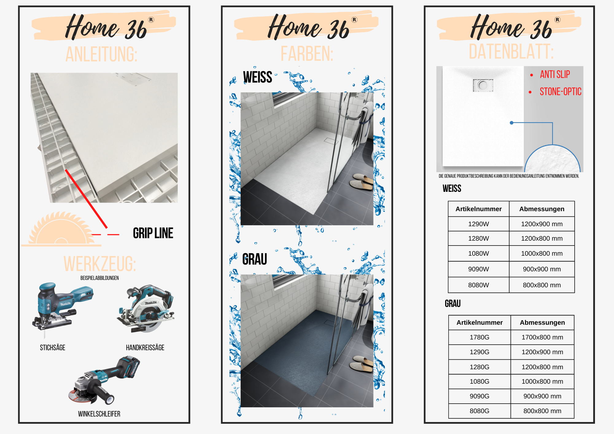 SMC shower tray 90x90 cm | White stone look