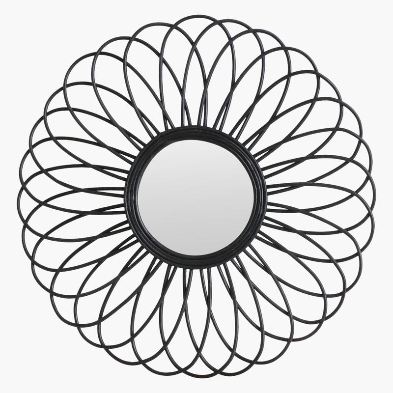 Espejo de ratán Flor negro