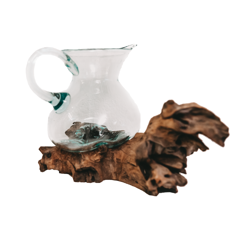 Teakwurzel mit Glaskrug klein