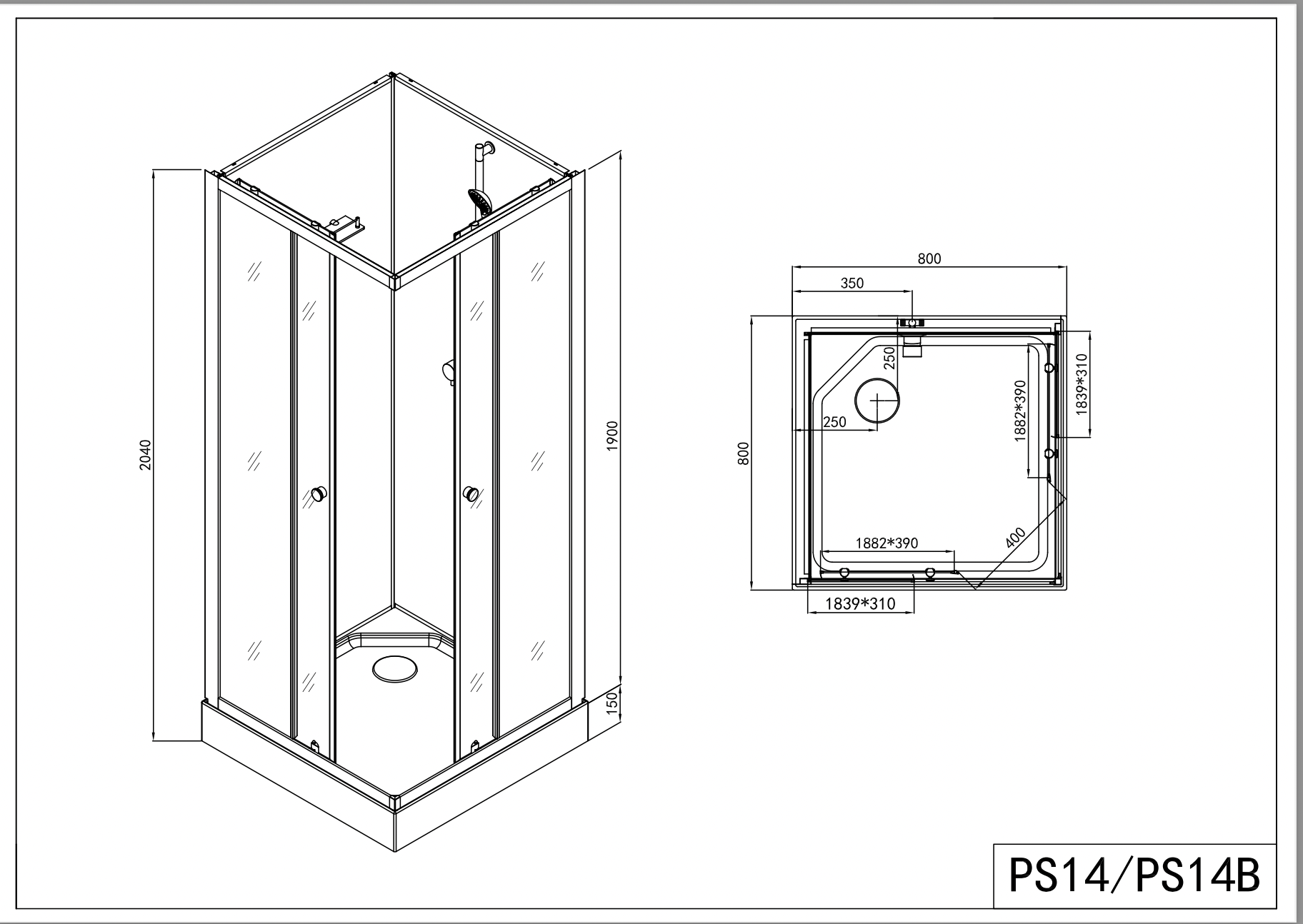 Komplettduschkabine UNI 80x80/90x90x203 cm