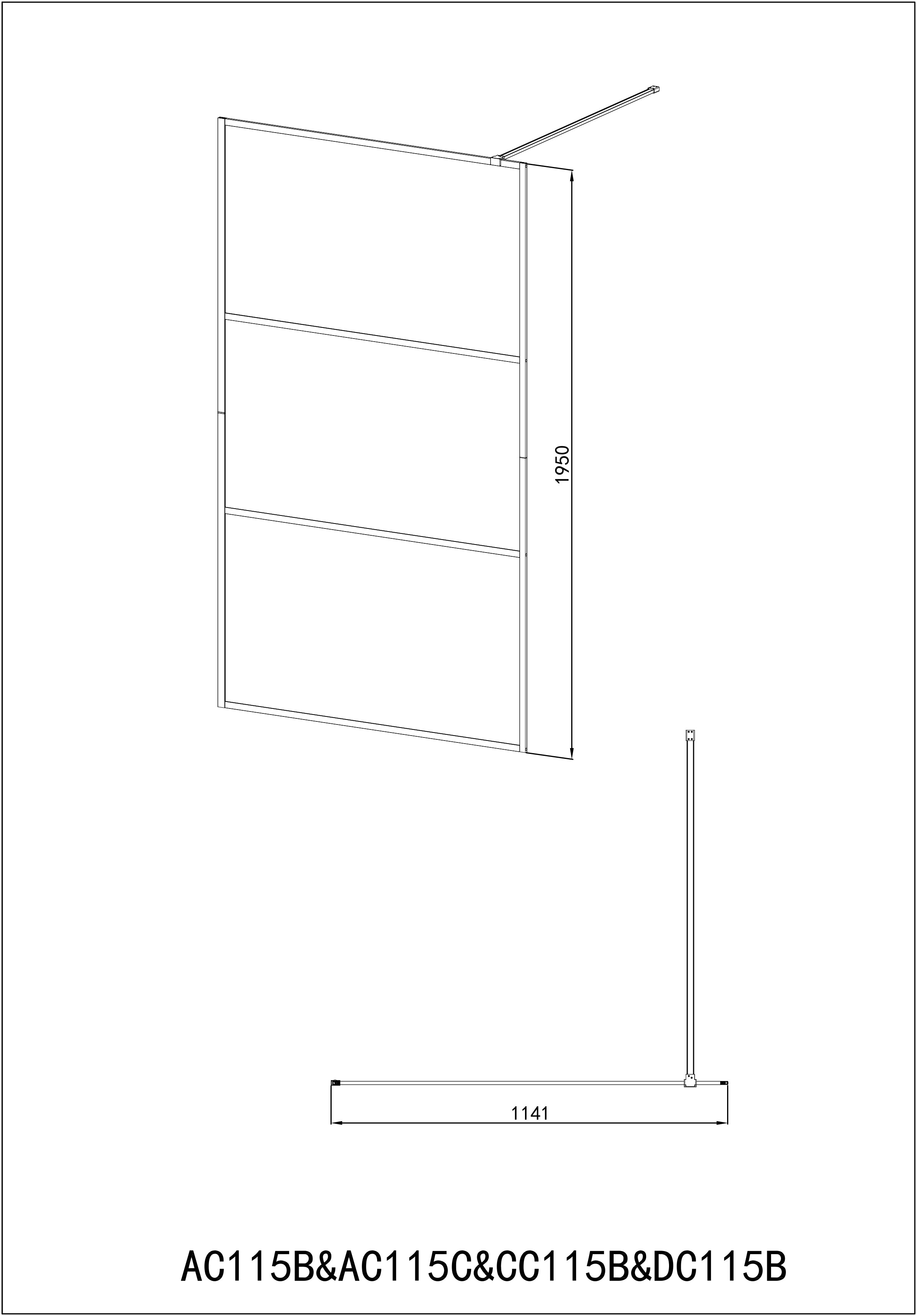 Cabina de ducha con estructura cromada de 3 piezas y cristal esmerilado central en diferentes tamaños