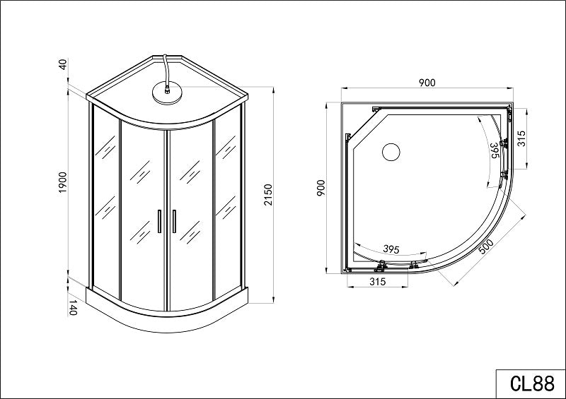 Complete shower enclosure RUMBA - with quick assembly 90x90x215 cm