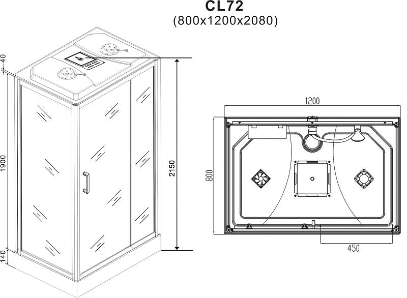 Complete shower enclosure TREND 3 with quick assembly 80x120x215 cm