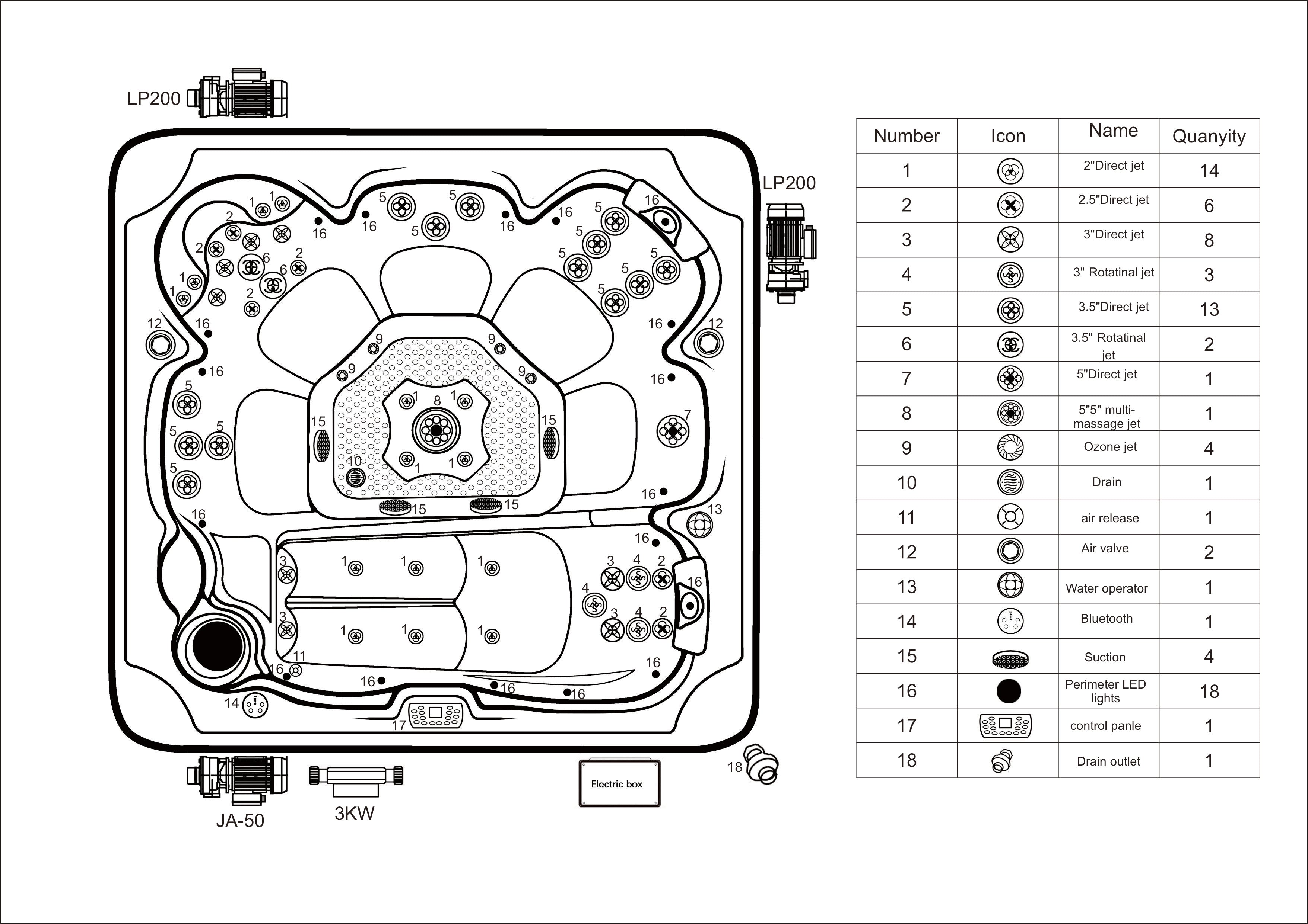 Outdoor whirlpool OASIS Maxi BLUE MARBLE including steps and cover 210x210x95 cm frost-proof