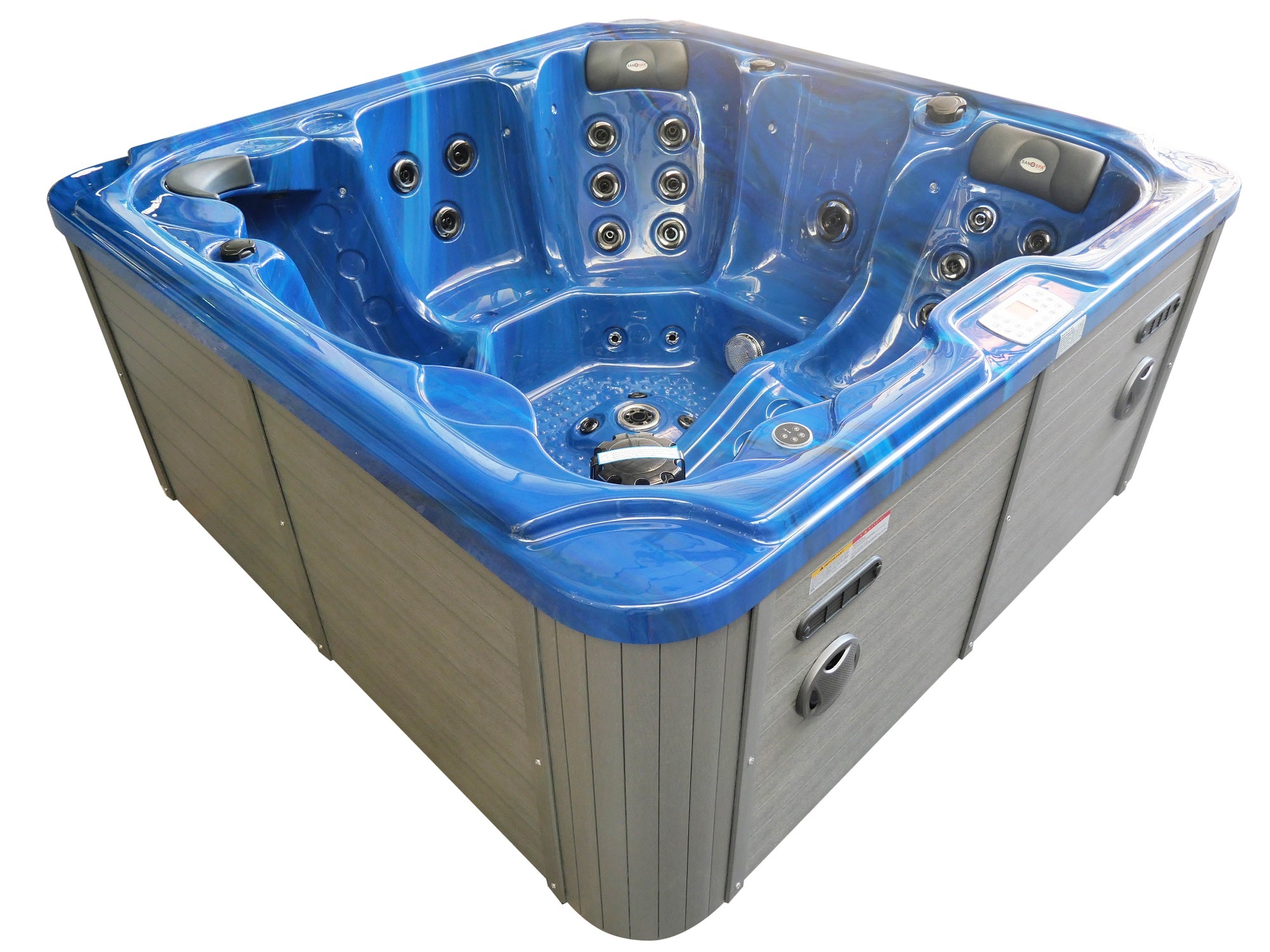 Outdoor whirlpool OASIS Maxi BLUE MARBLE including steps and cover 210x210x95 cm frost-proof