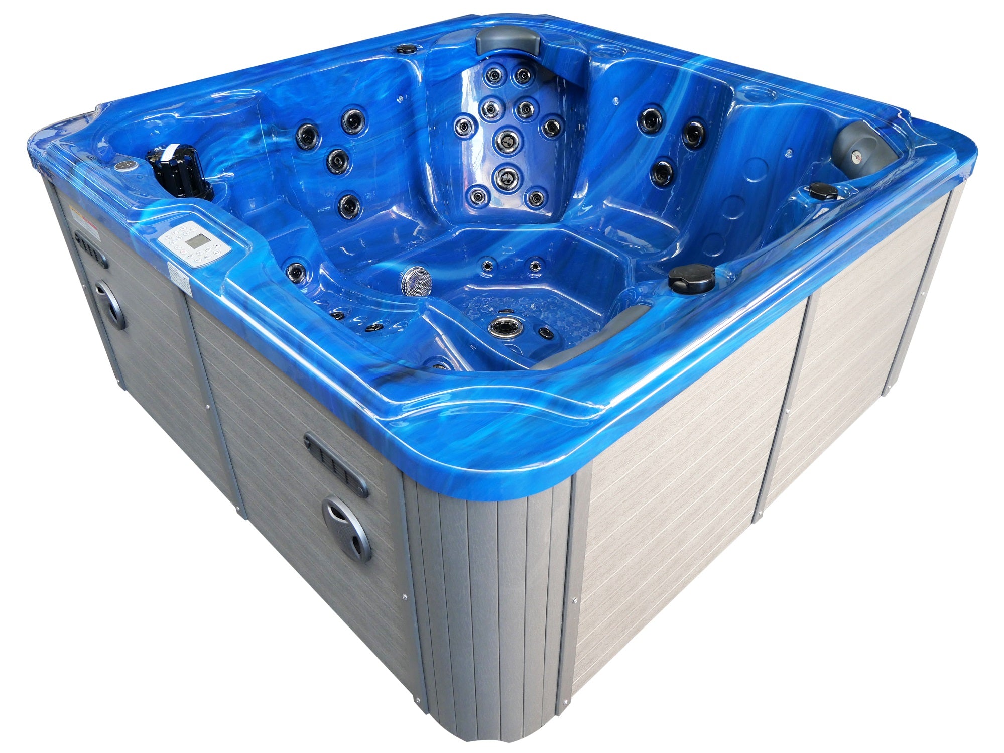 Outdoor whirlpool OASIS Maxi BLUE MARBLE including steps and cover 210x210x95 cm frost-proof