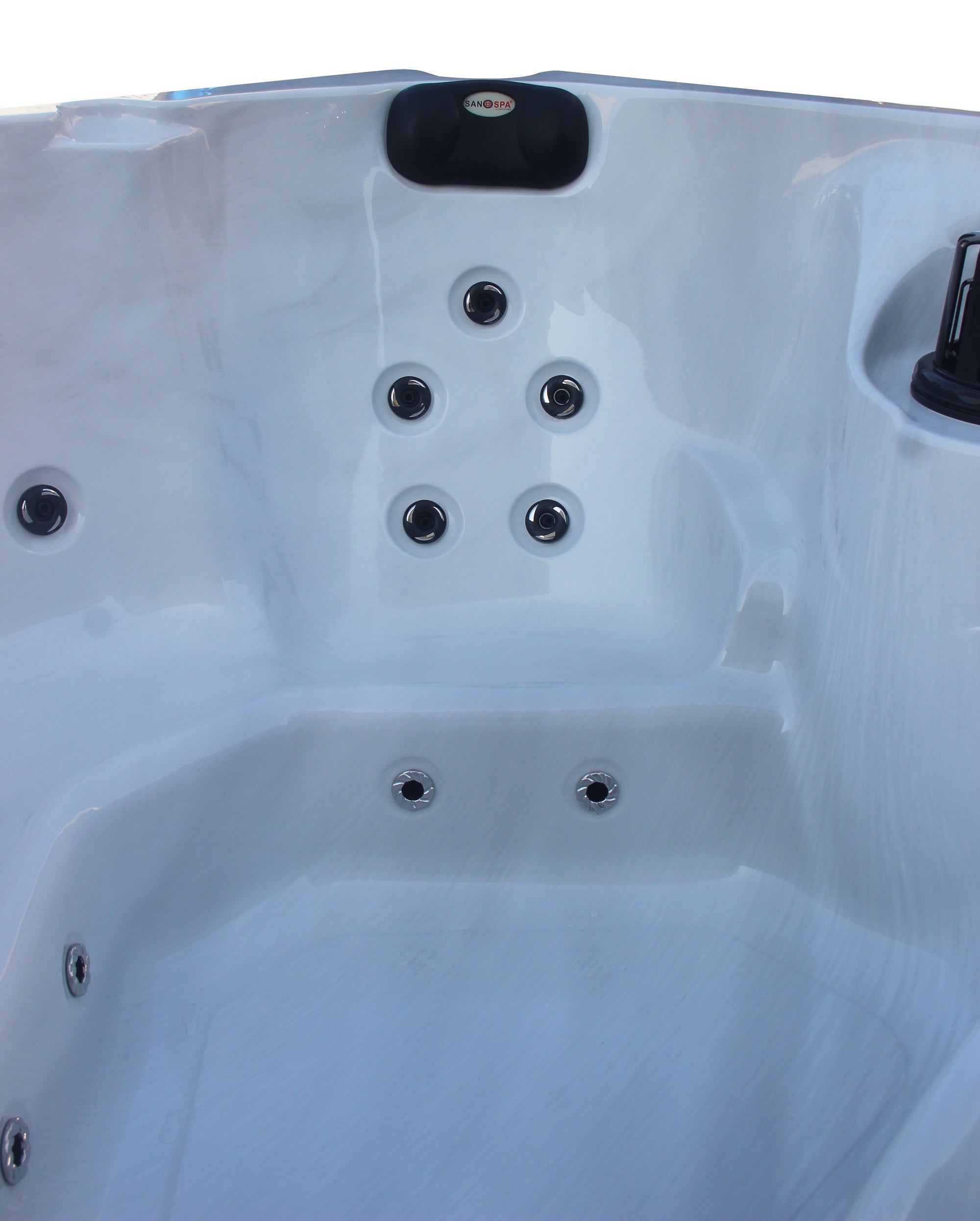 Outdoorwhirlpool PALMA WHITE MARBLE inkl. Abdeckung und Stiege 190x190x86 cm frostsicher