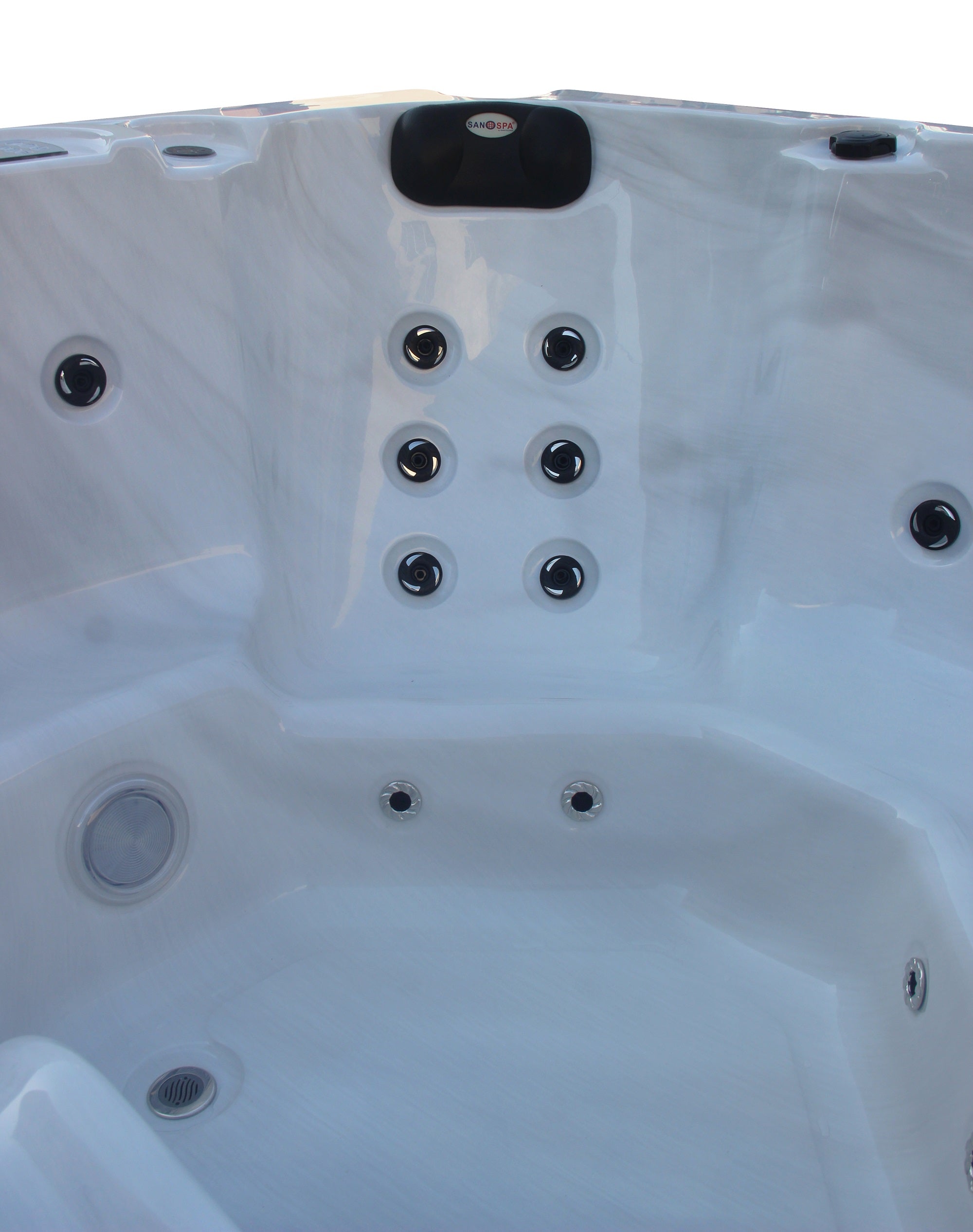 Outdoorwhirlpool PALMA WHITE MARBLE inkl. Abdeckung und Stiege 190x190x86 cm frostsicher