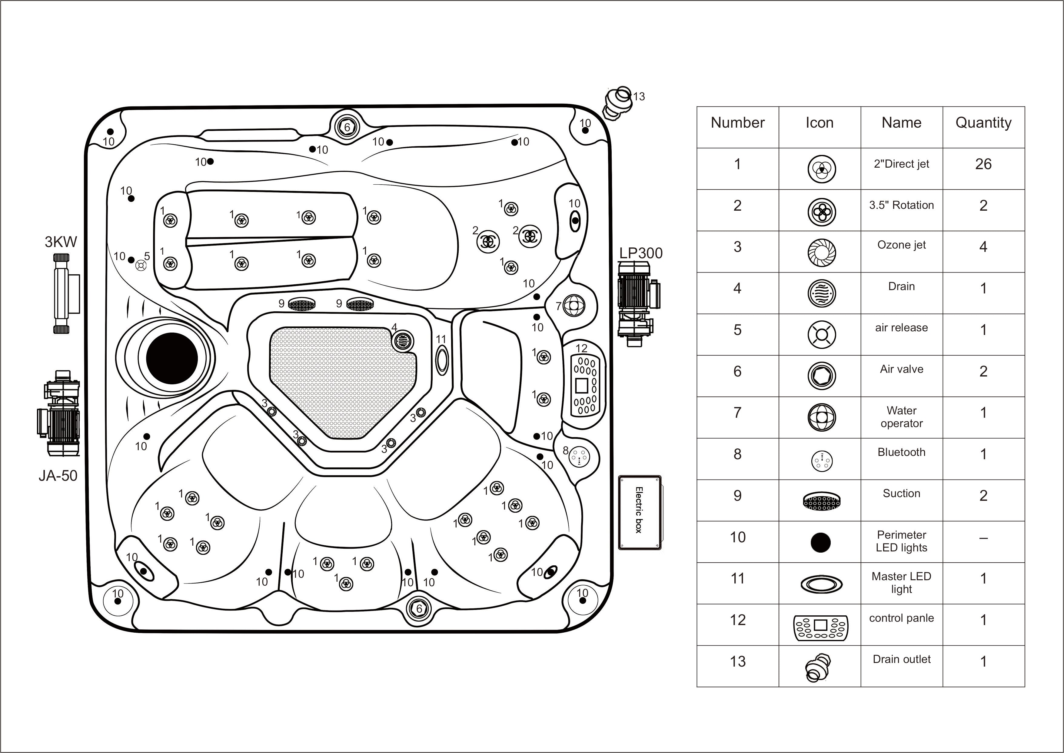 Outdoorwhirlpool PALMA WHITE MARBLE inkl. Abdeckung und Stiege 190x190x86 cm frostsicher