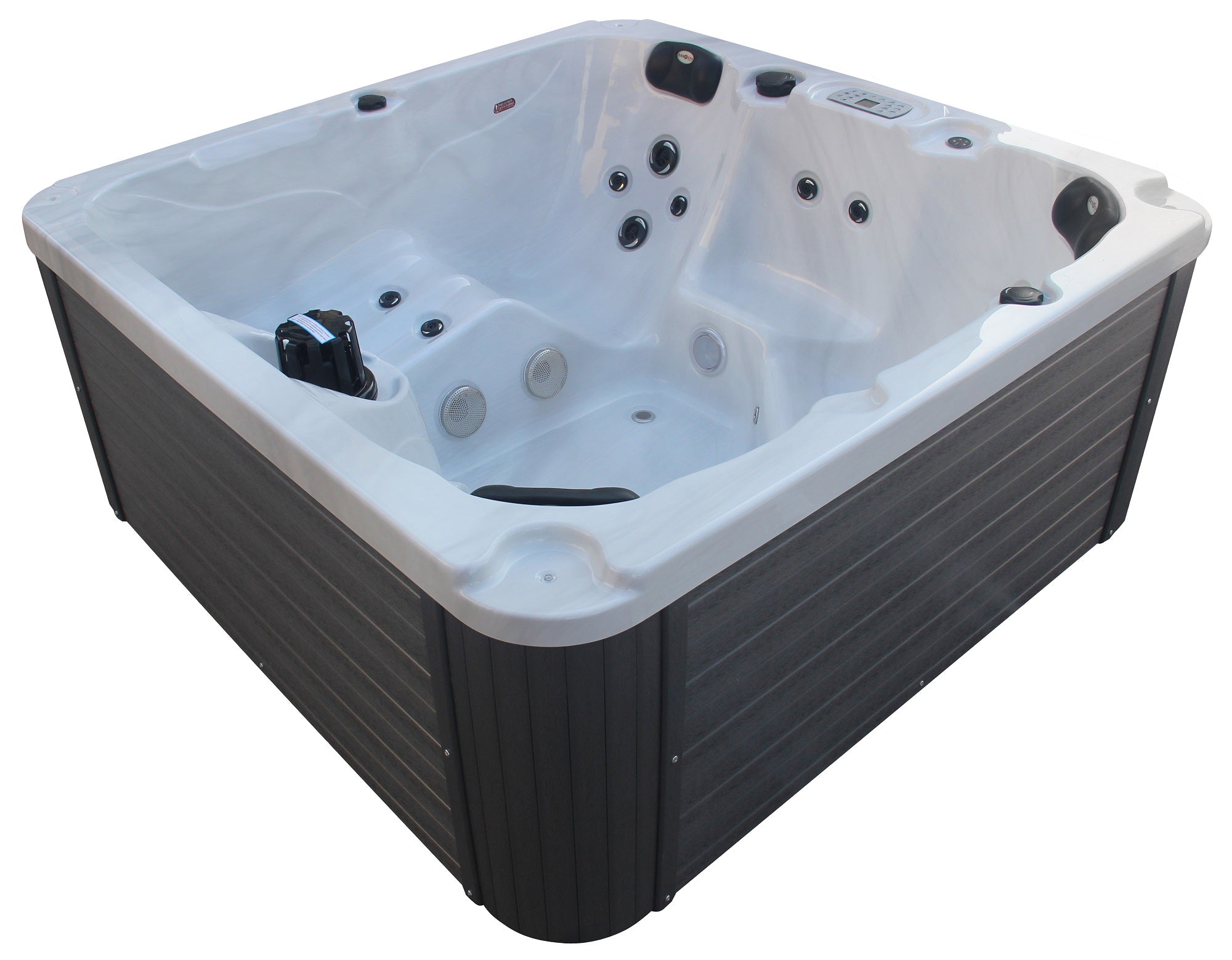 Outdoorwhirlpool PALMA WHITE MARBLE inkl. Abdeckung und Stiege 190x190x86 cm frostsicher