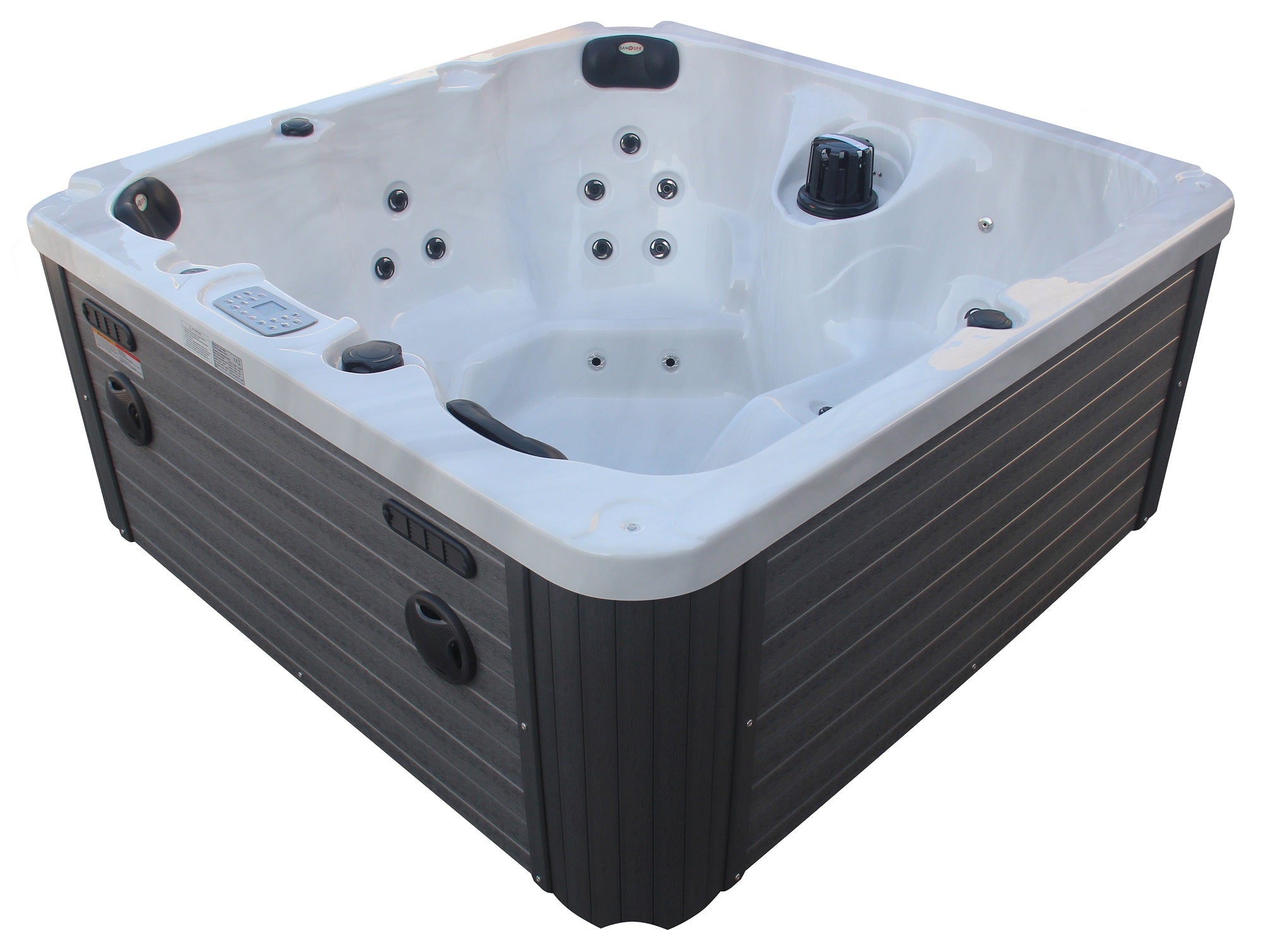 Outdoorwhirlpool PALMA WHITE MARBLE inkl. Abdeckung und Stiege 190x190x86 cm frostsicher