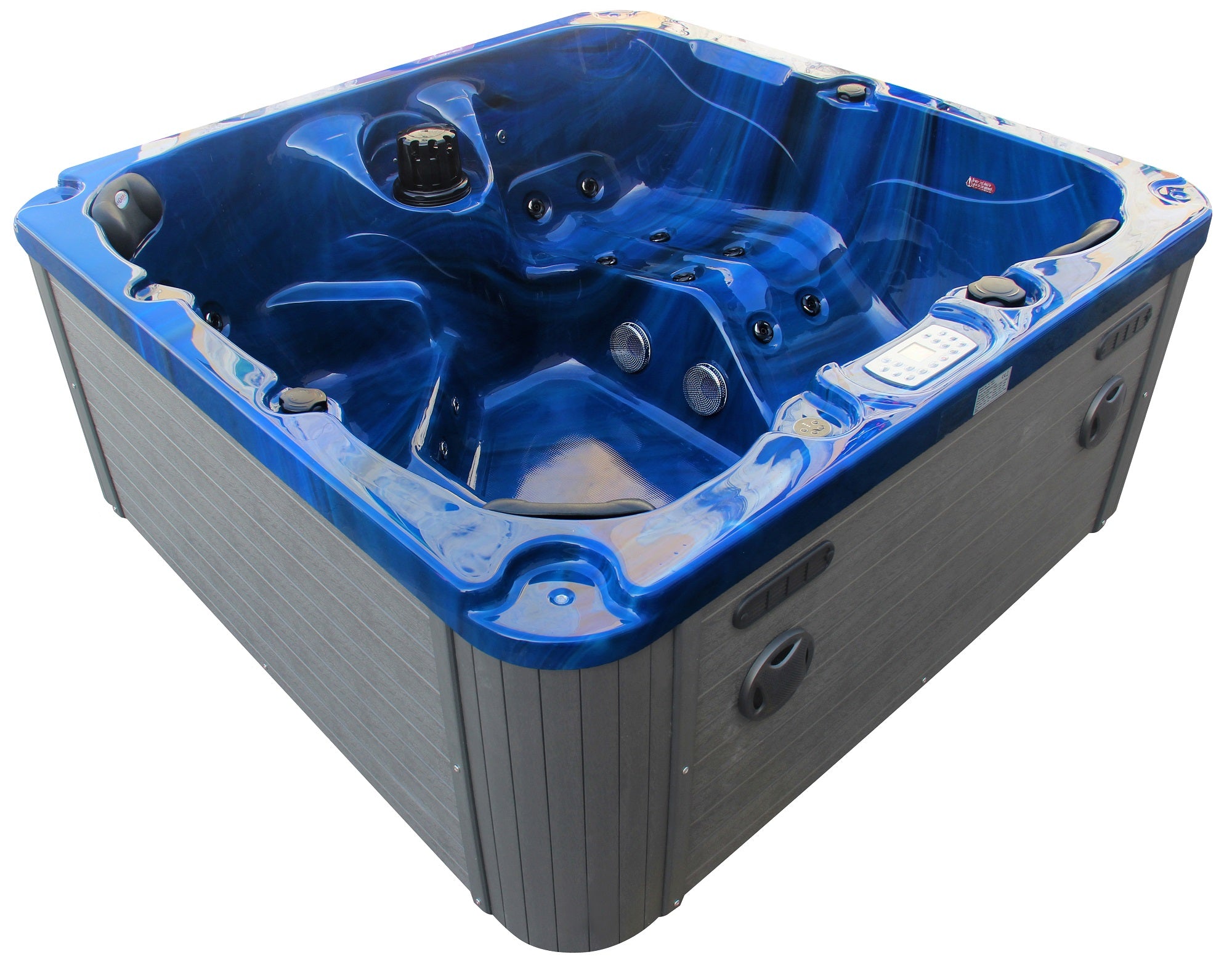 Outdoorwhirlpool PALMA BLUE MARBLE inkl. Abdeckung und Stiege 190x190x86 cm frostsicher