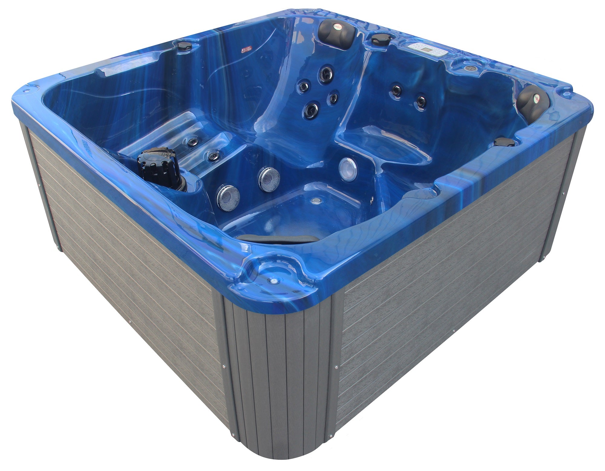 Outdoorwhirlpool PALMA BLUE MARBLE inkl. Abdeckung und Stiege 190x190x86 cm frostsicher